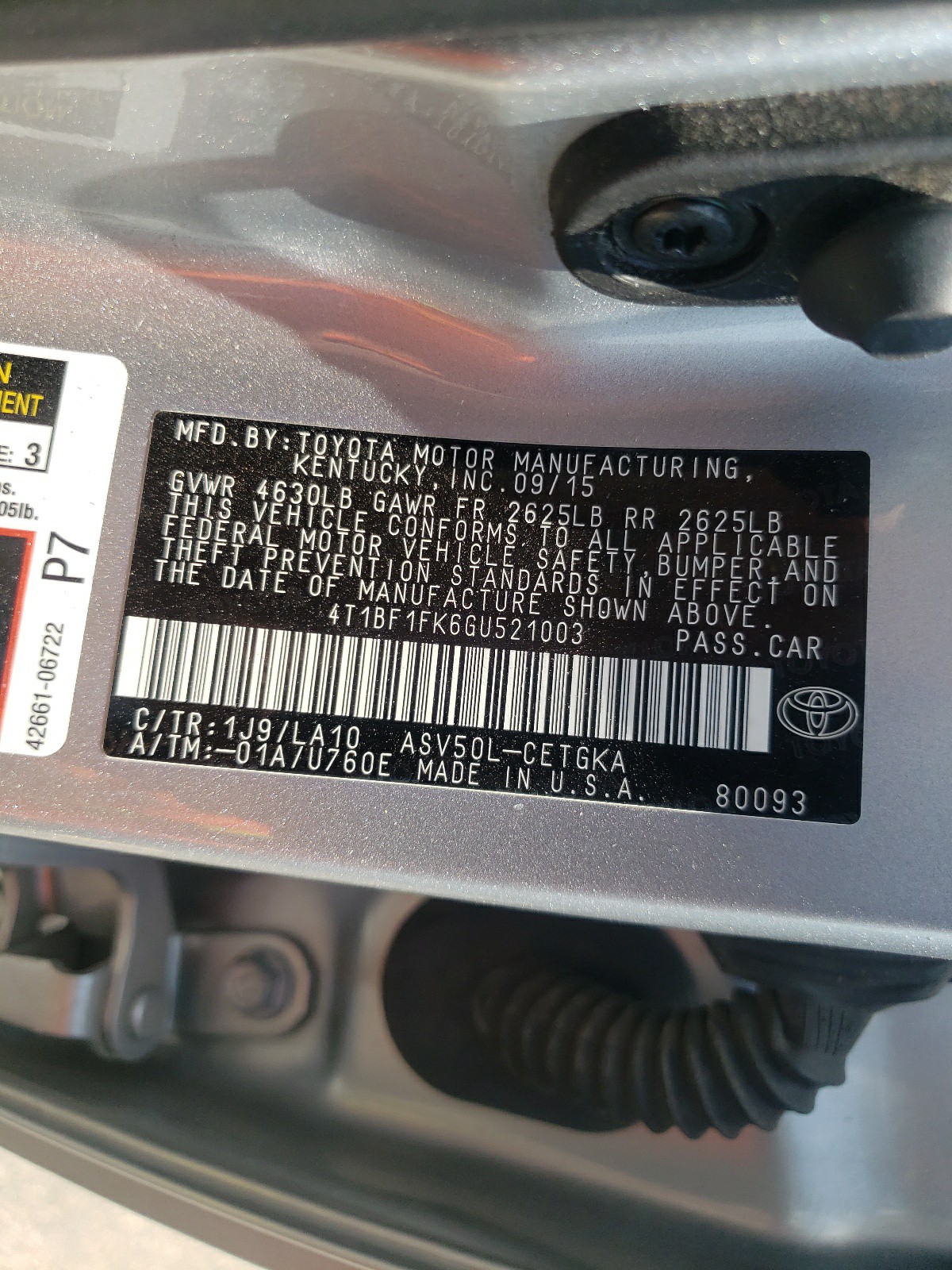 Photo 10 from auction – 2016 TOYOTA CAMRY LE with VIN 4T1BF1FK6GU521003