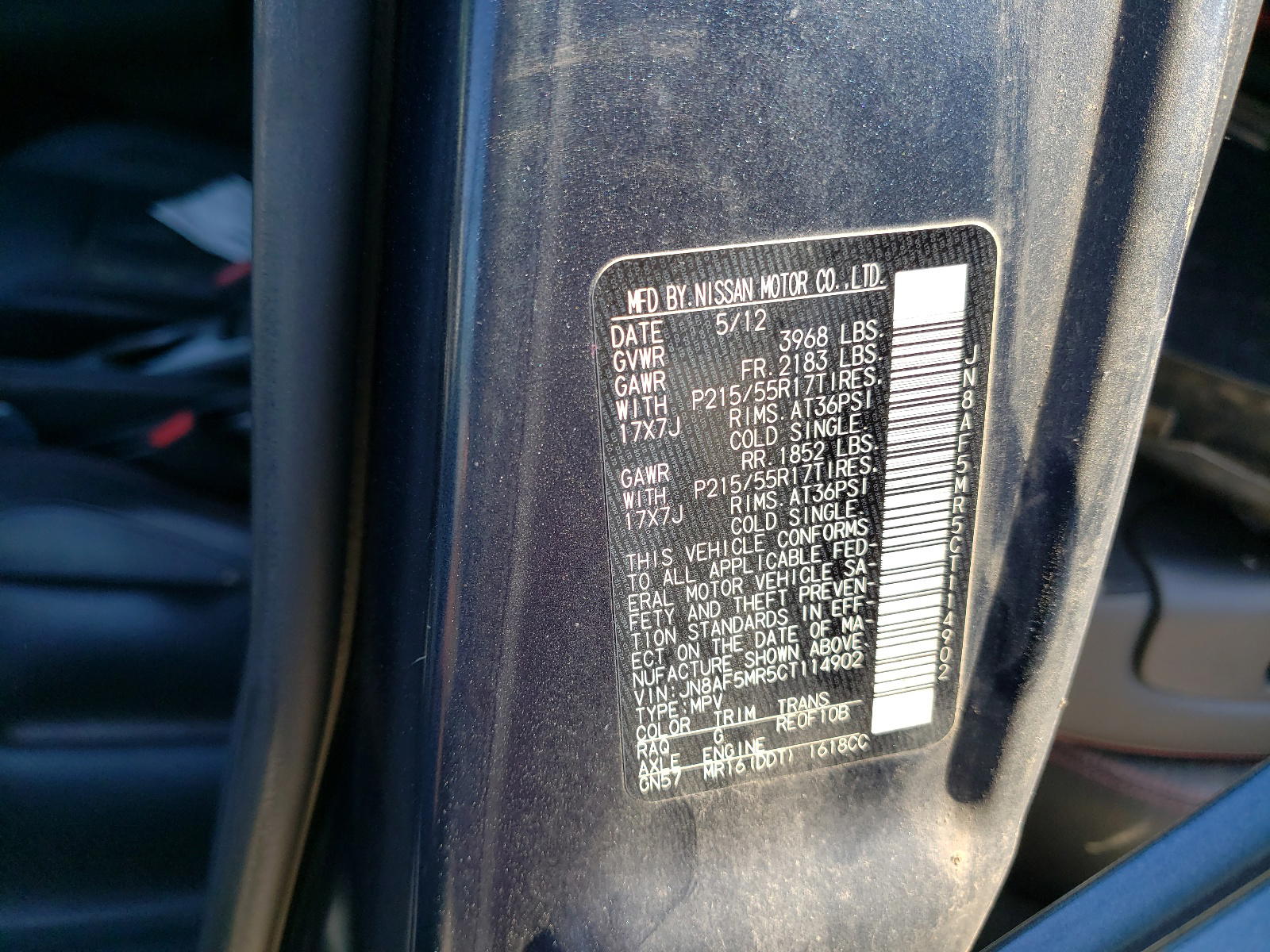 Photo 11 from auction – 2012 NISSAN JUKE S with VIN JN8AF5MR5CT114902