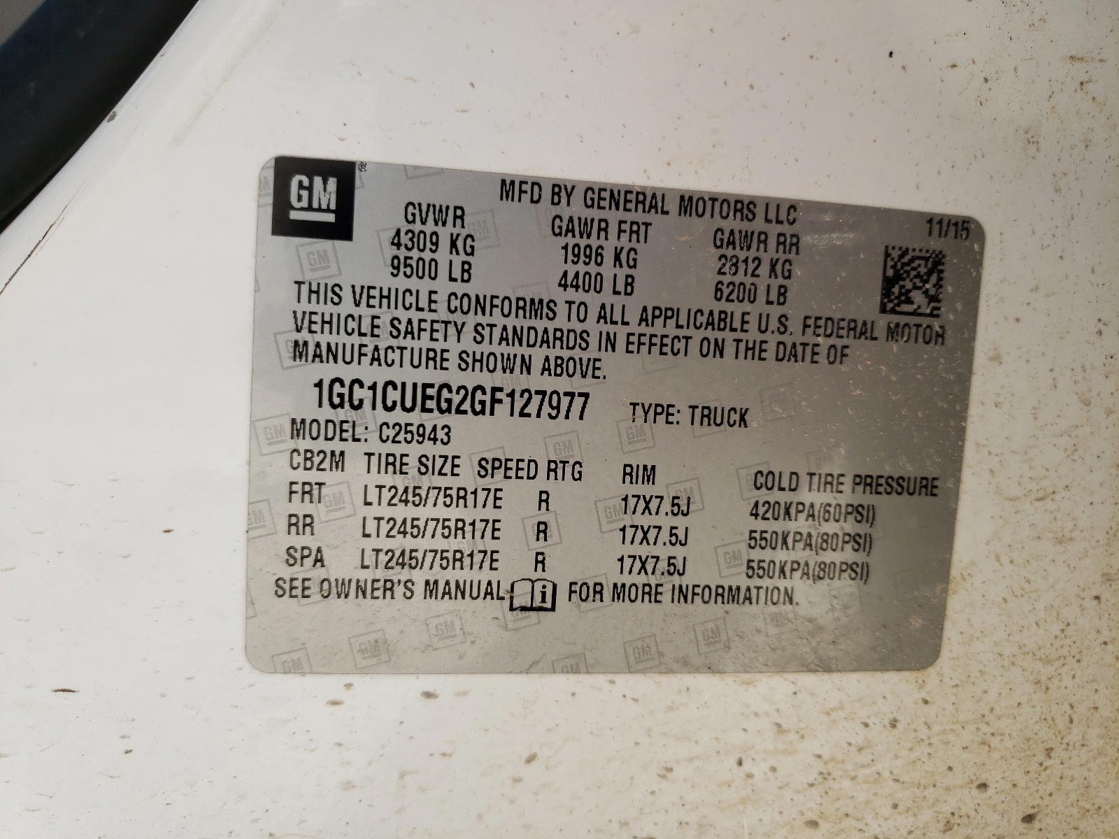Photo 10 from auction – 2016 CHEVROLET SILVERADO with VIN 1GC1CUEG2GF127977