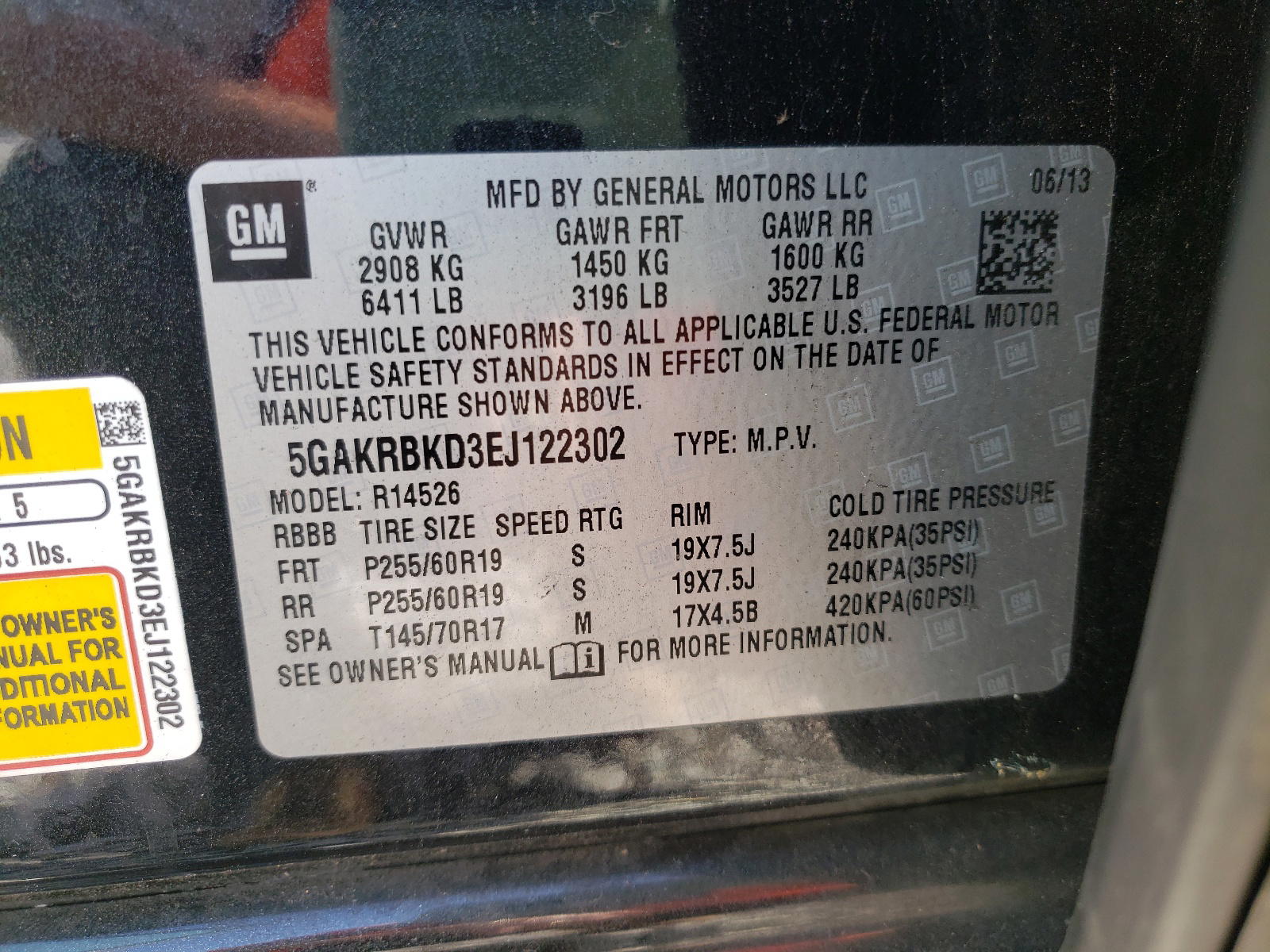 Photo 10 from auction – 2014 BUICK ENCLAVE with VIN 5GAKRBKD3EJ122302