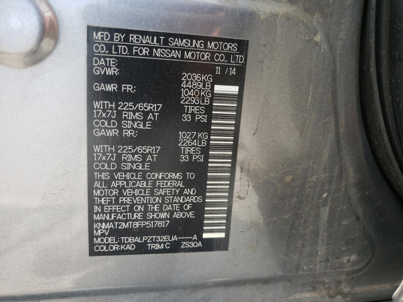 Photo 10 from auction – 2015 NISSAN ROGUE S with VIN KNMAT2MT8FP517817