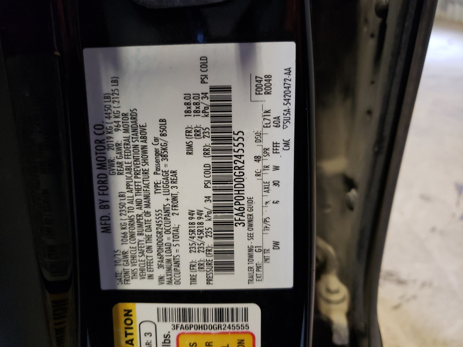 Zdjęcie 10 z aukcji – 2016 FORD FUSION SE z VIN 3FA6P0HD0GR245555