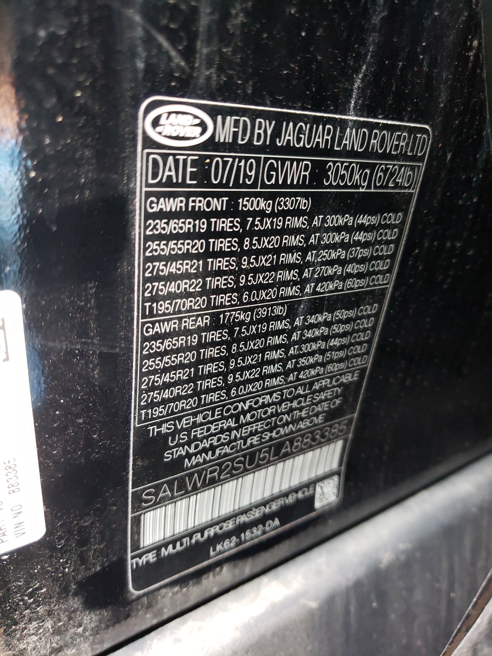 Photo 10 from auction – 2020 LAND ROVER RANGE ROVE with VIN SALWR2SU5LA883385