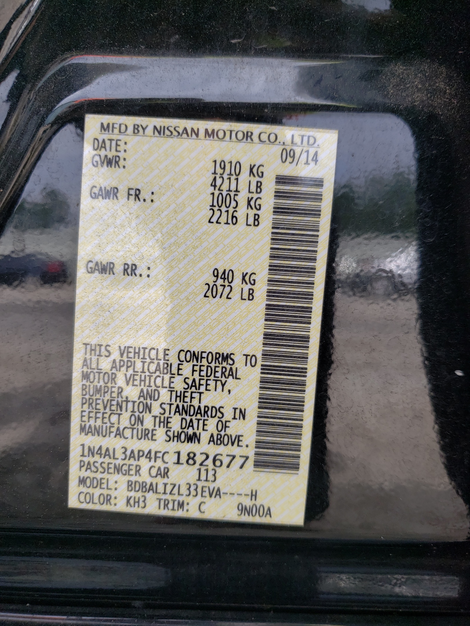 Photo 10 from auction – 2015 NISSAN ALTIMA 2.5 with VIN 1N4AL3AP4FC182677