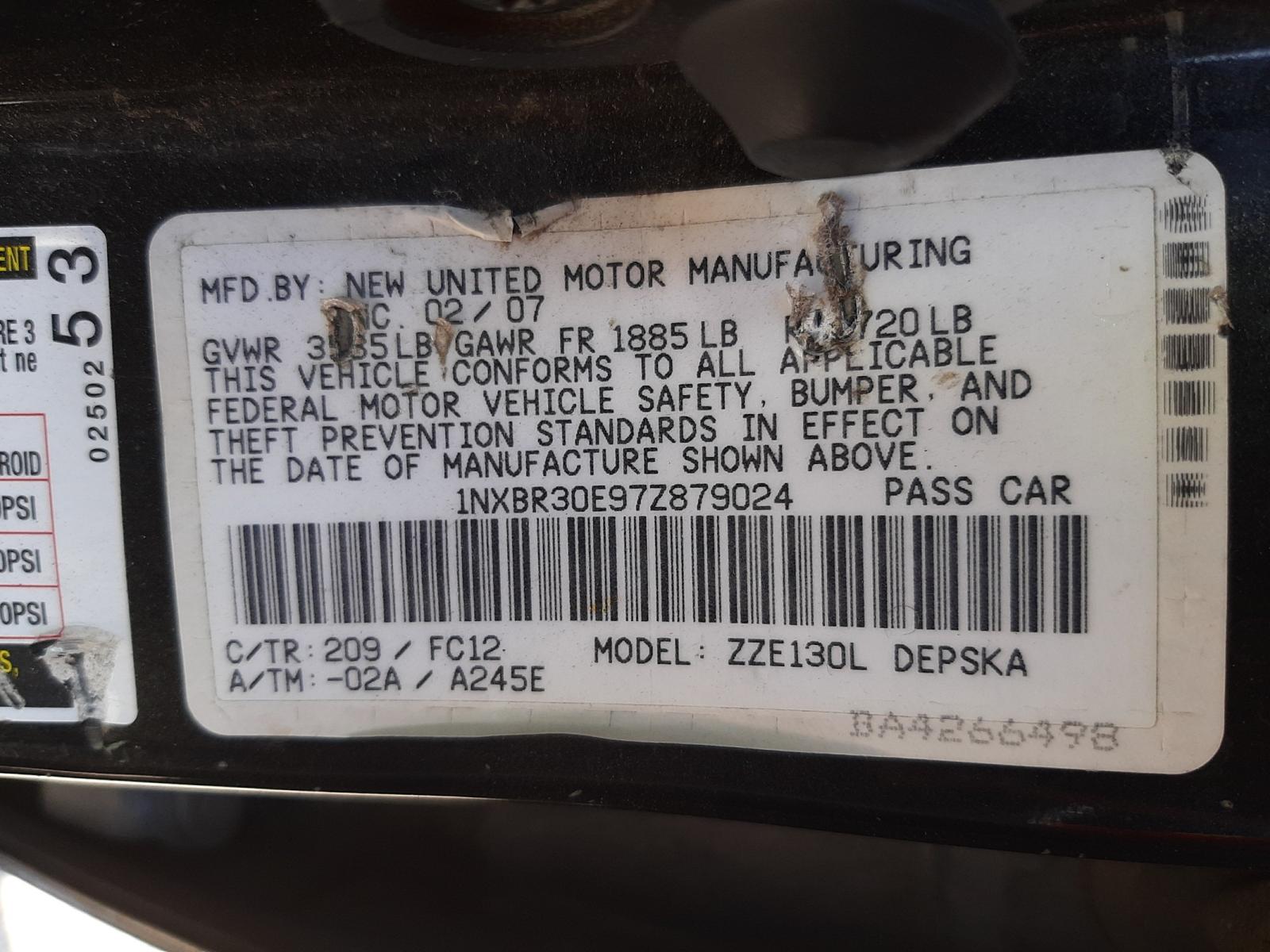 Photo 10 from auction – 2007 TOYOTA COROLLA CE with VIN 1NXBR30E97Z879024