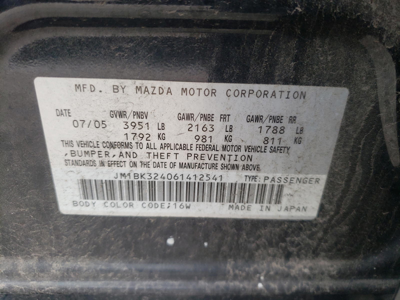 Photo 10 from auction – 2006 MAZDA 3 S with VIN JM1BK324061412541