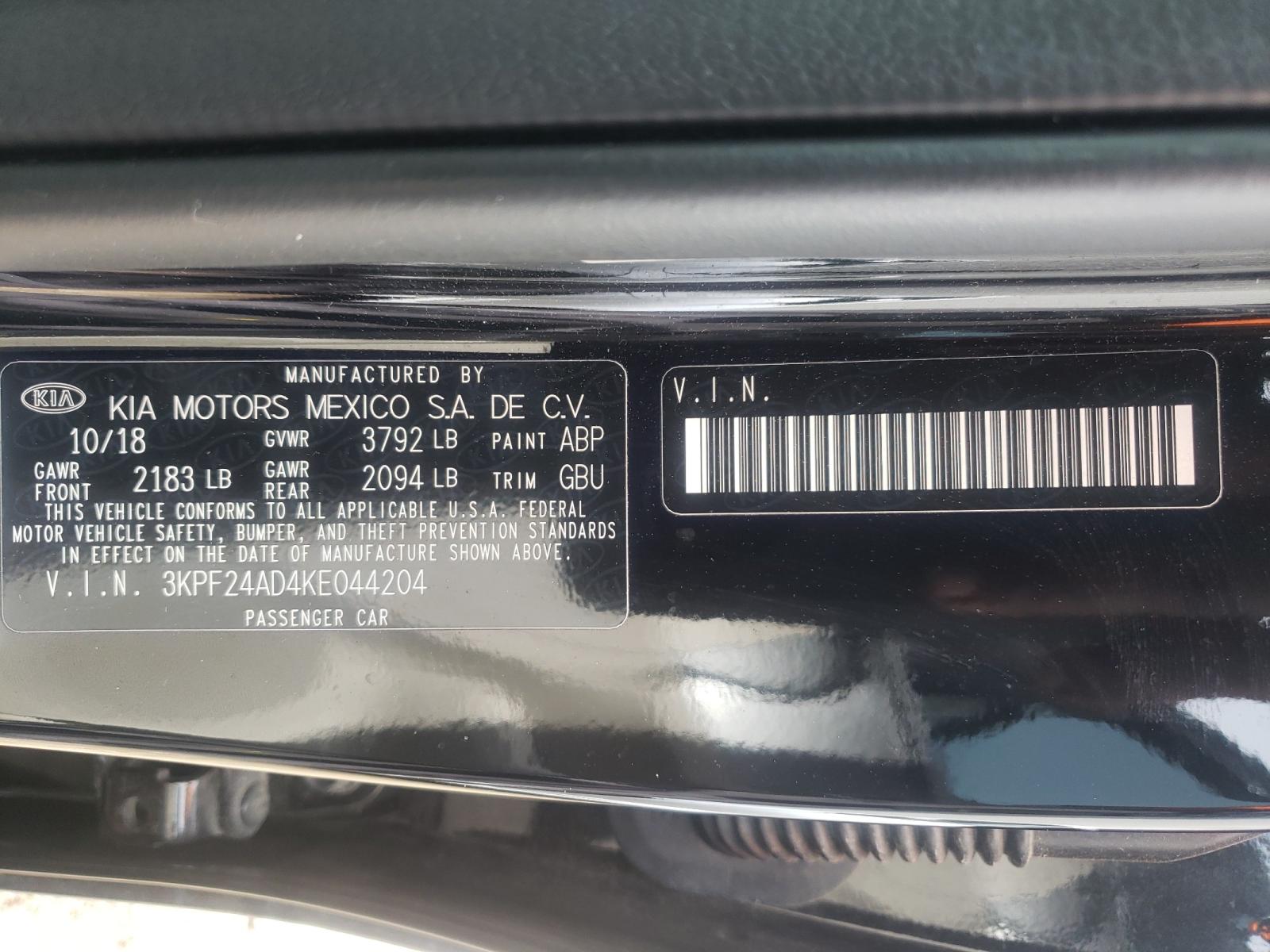 Photo 10 from auction – 2019 KIA FORTE FE with VIN 3KPF24AD4KE044204