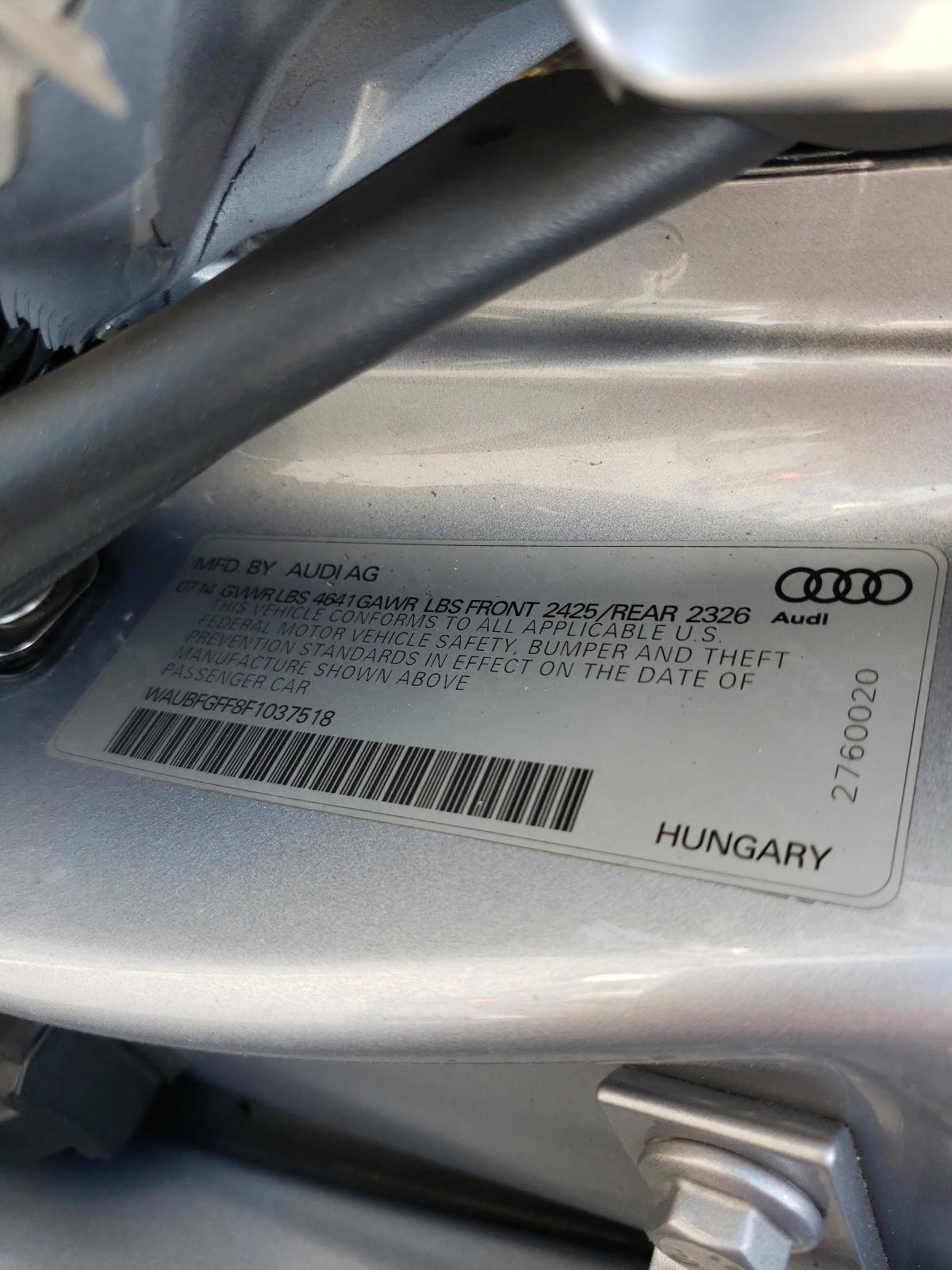 Photo 10 from auction – 2015 AUDI S3 PREMIUM with VIN WAUBFGFF8F1037518