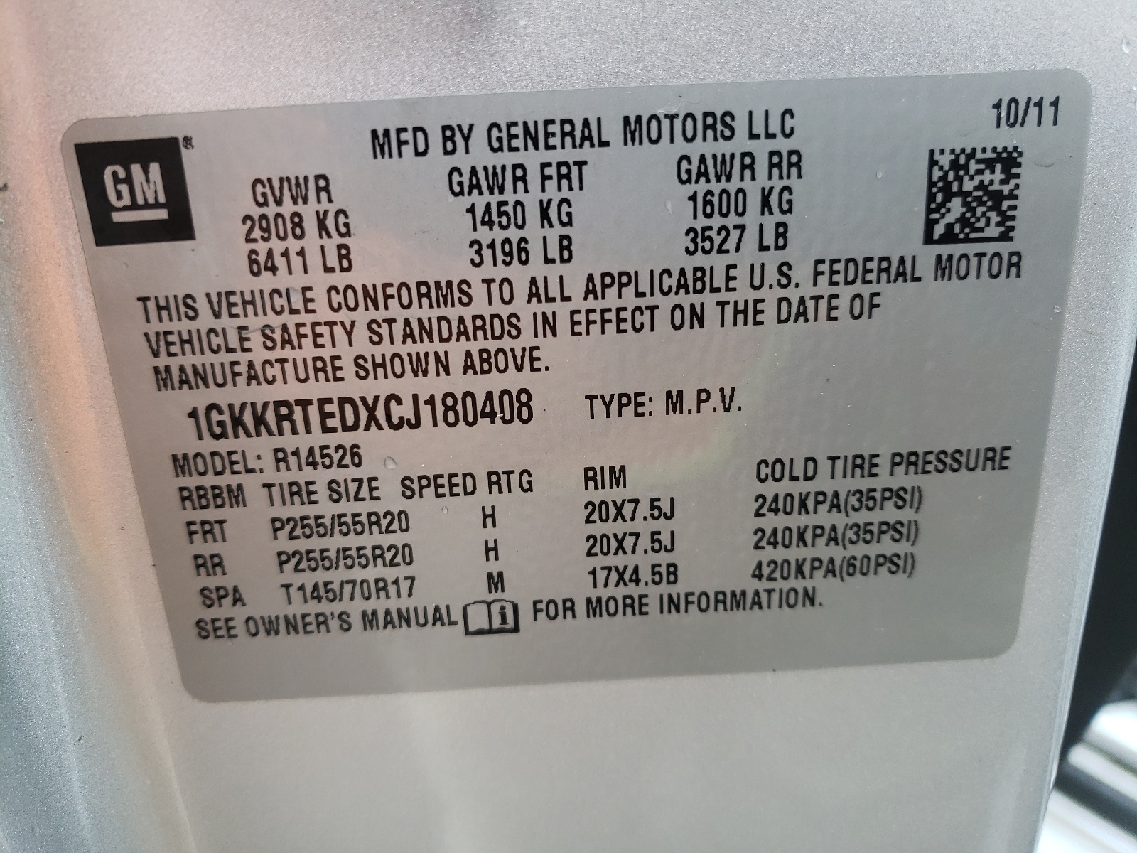Photo 10 from auction – 2012 GMC ACADIA DEN with VIN 1GKKRTEDXCJ180408