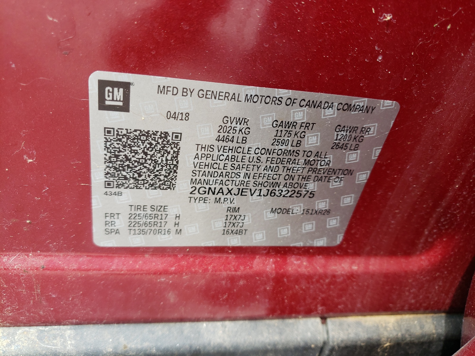 Zdjęcie 10 z aukcji – 2018 CHEVROLET EQUINOX LT z VIN 2GNAXJEV1J6322575