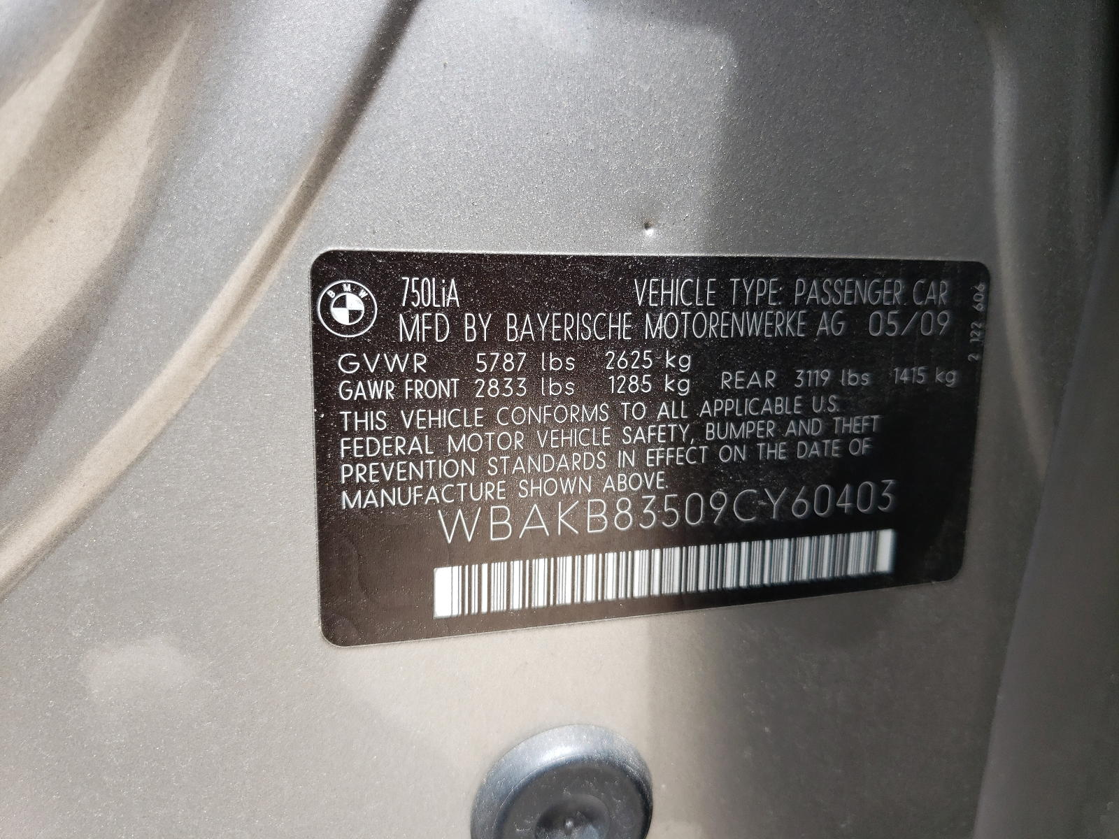 Photo 10 from auction – 2009 BMW 750 LI with VIN WBAKB83509CY60403