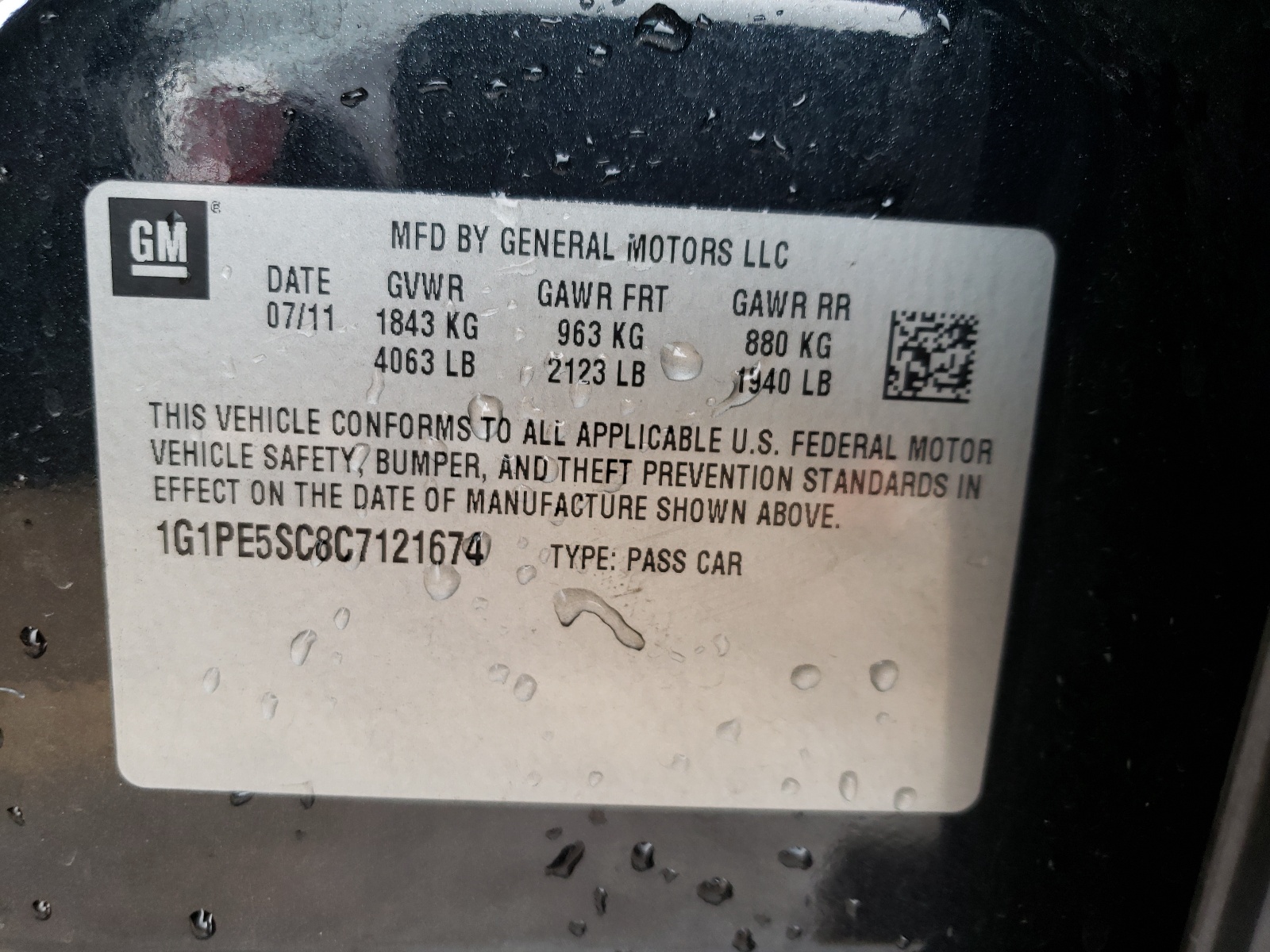 Photo 10 from auction – 2012 CHEVROLET CRUZE with VIN 1G1PE5SC8C7121674