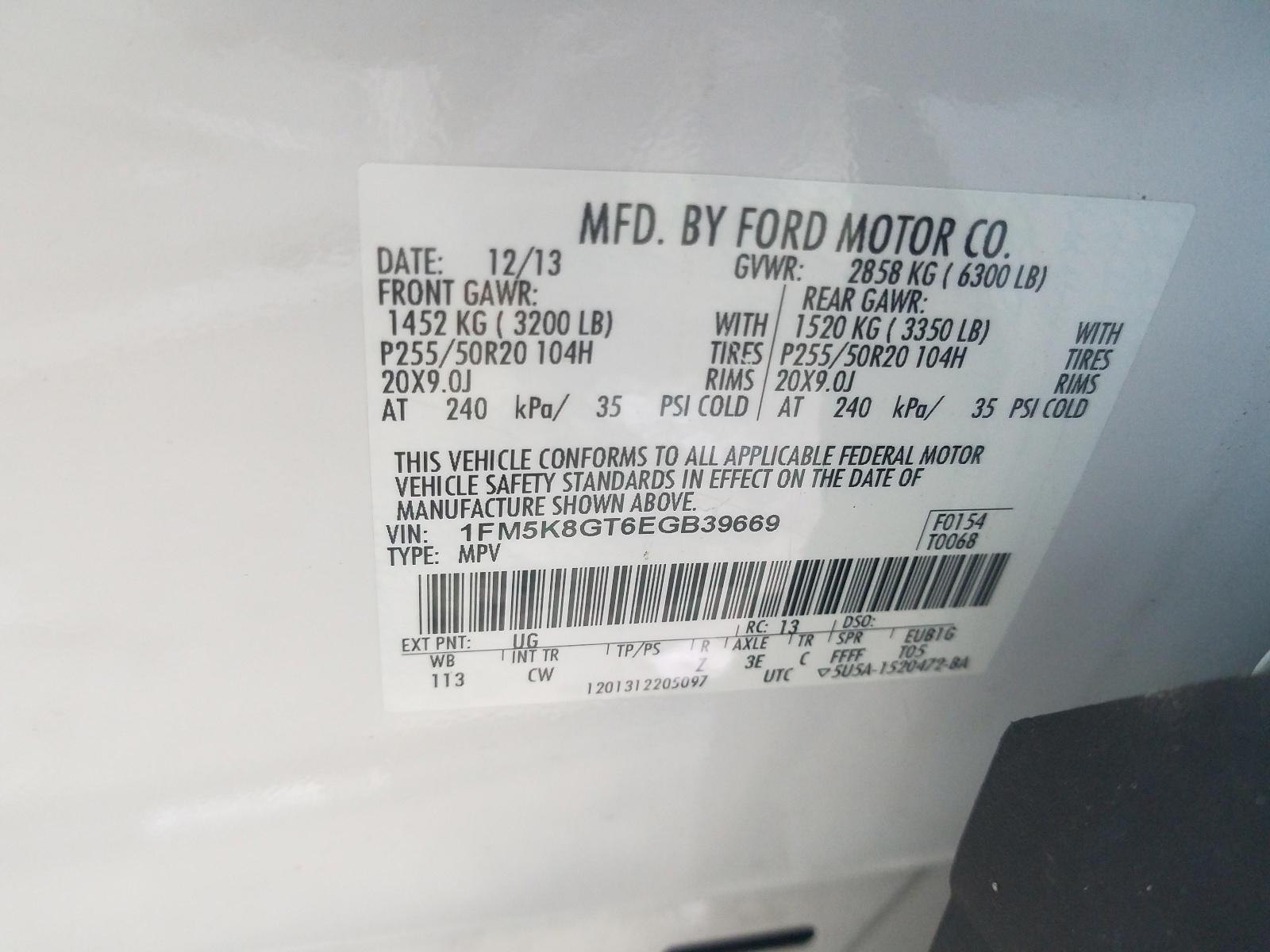 Photo 10 from auction – 2014 FORD EXPLORER S with VIN 1FM5K8GT6EGB39669