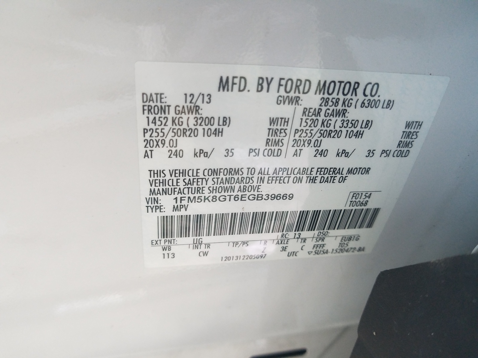 Zdjęcie 10 z aukcji – 2014 FORD EXPLORER S z VIN 1FM5K8GT6EGB39669