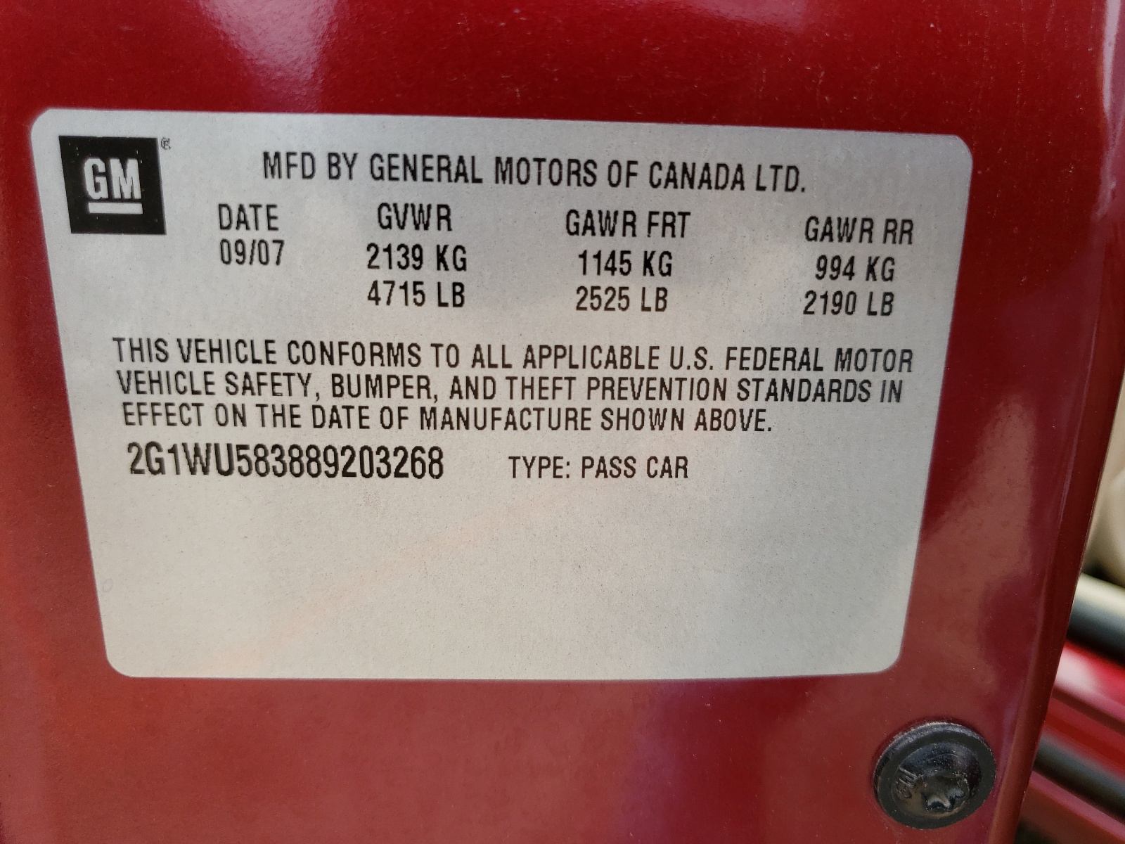 Photo 10 from auction – 2008 CHEVROLET IMPALA LTZ with VIN 2G1WU583889203268