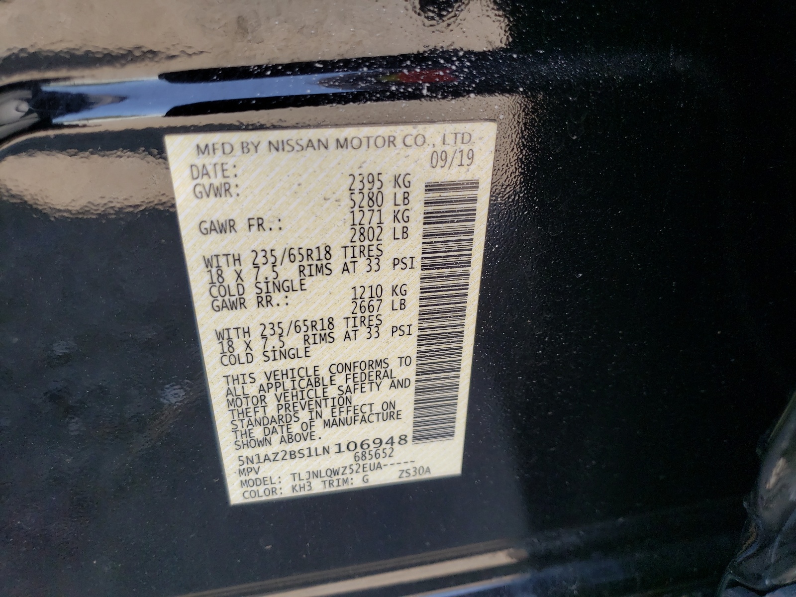 Photo 10 from auction – 2020 NISSAN MURANO SV with VIN 5N1AZ2BS1LN106948