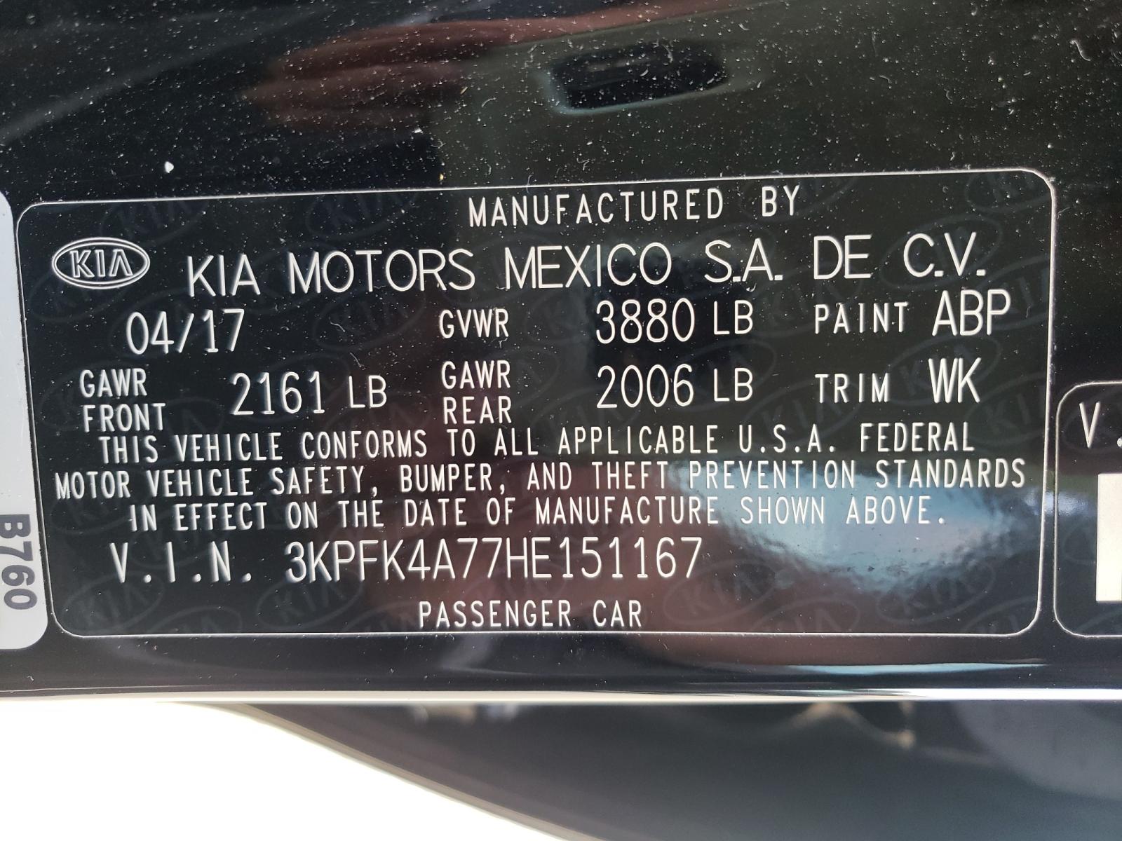 Photo 10 from auction – 2017 KIA FORTE LX with VIN 3KPFK4A77HE151167