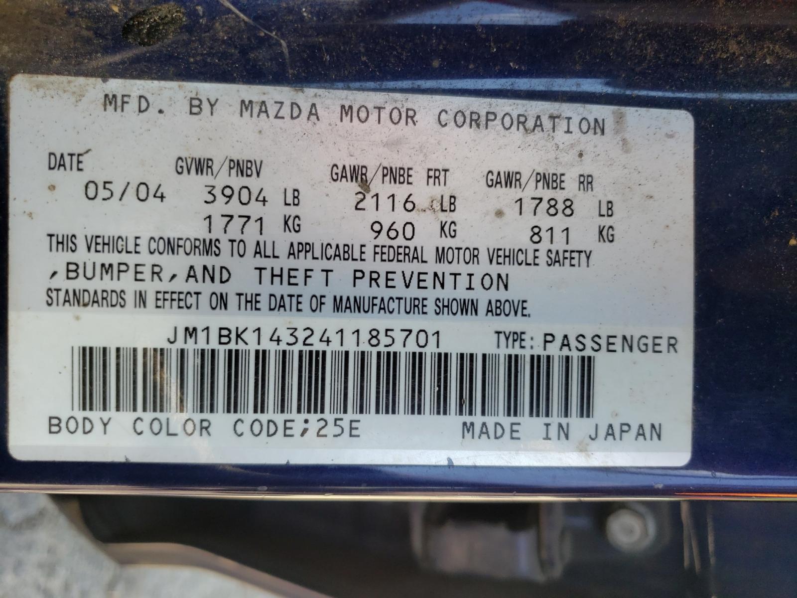 Photo 10 from auction – 2004 MAZDA 3 HATCHBAC with VIN JM1BK143241185701