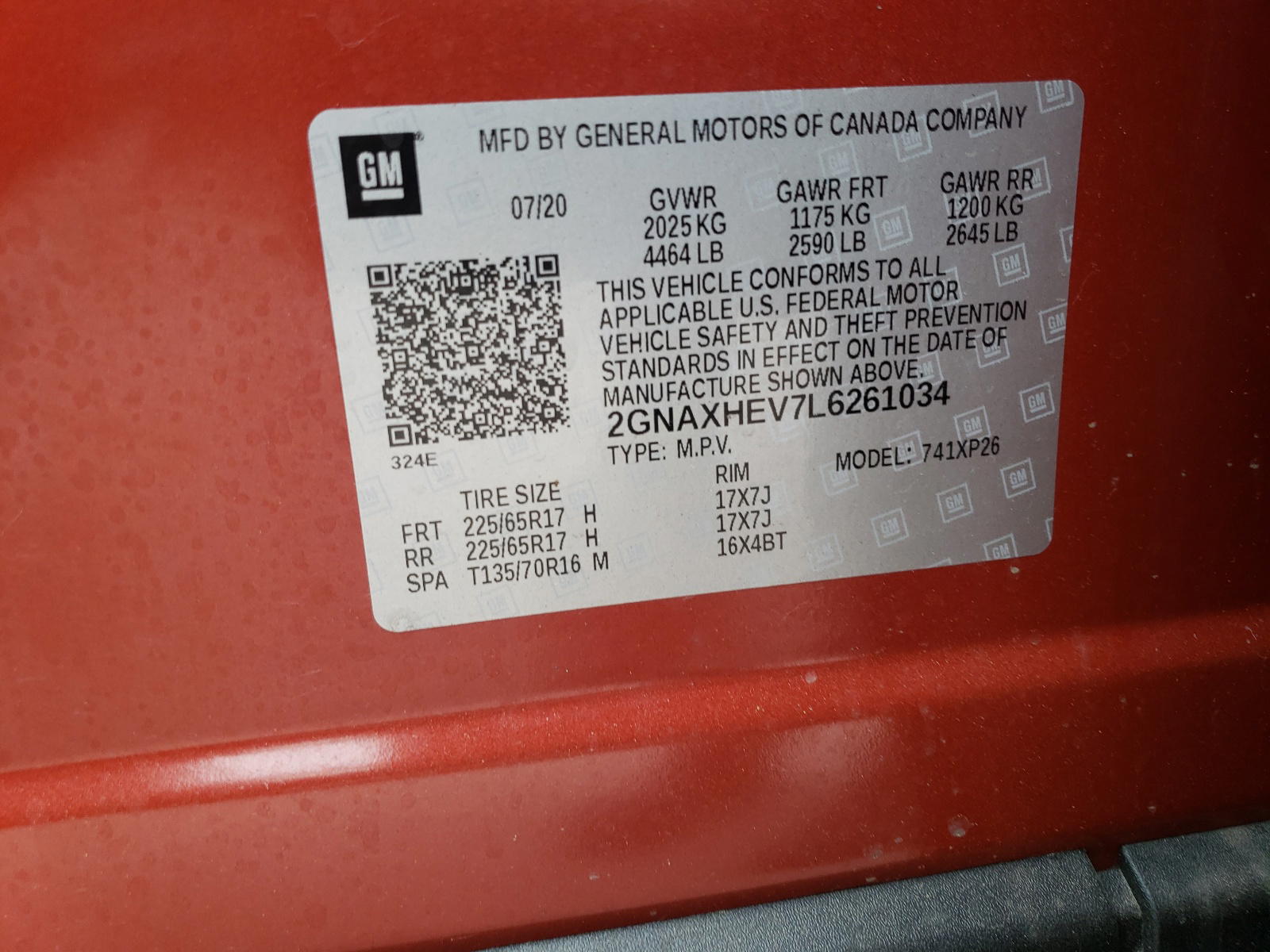 Photo 10 from auction – 2020 CHEVROLET EQUINOX LS with VIN 2GNAXHEV7L6261034