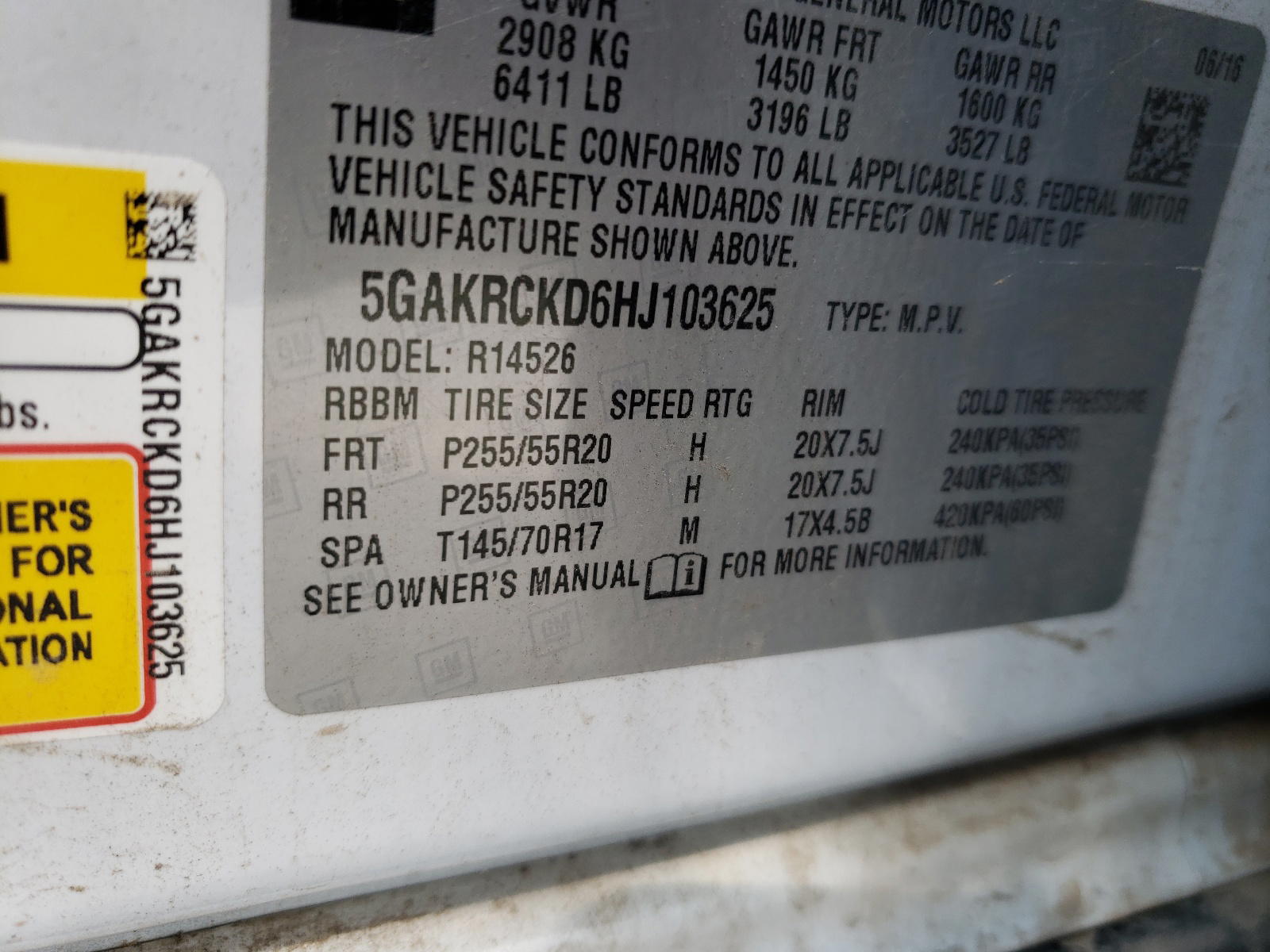 Photo 10 from auction – 2017 BUICK ENCLAVE with VIN 5GAKRCKD6HJ103625