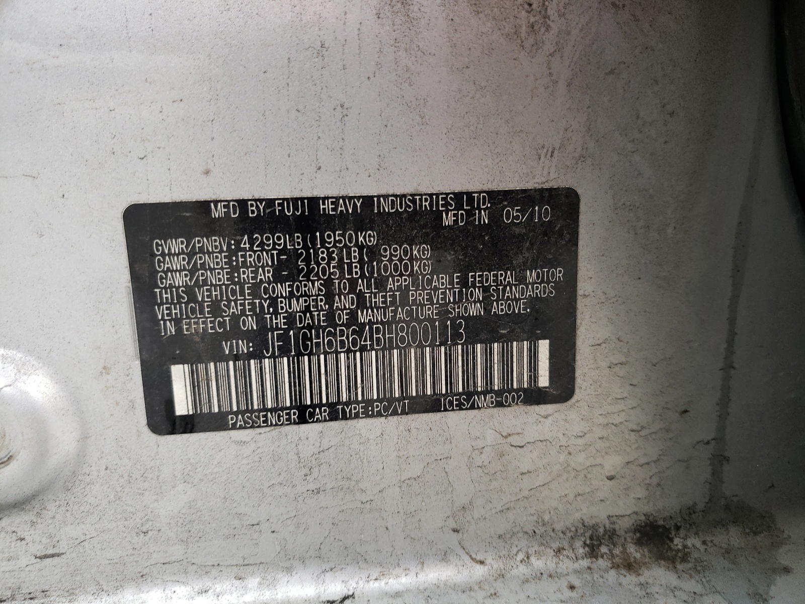 Photo 10 from auction – 2011 SUBARU IMPREZA 2. with VIN JF1GH6B64BH800113