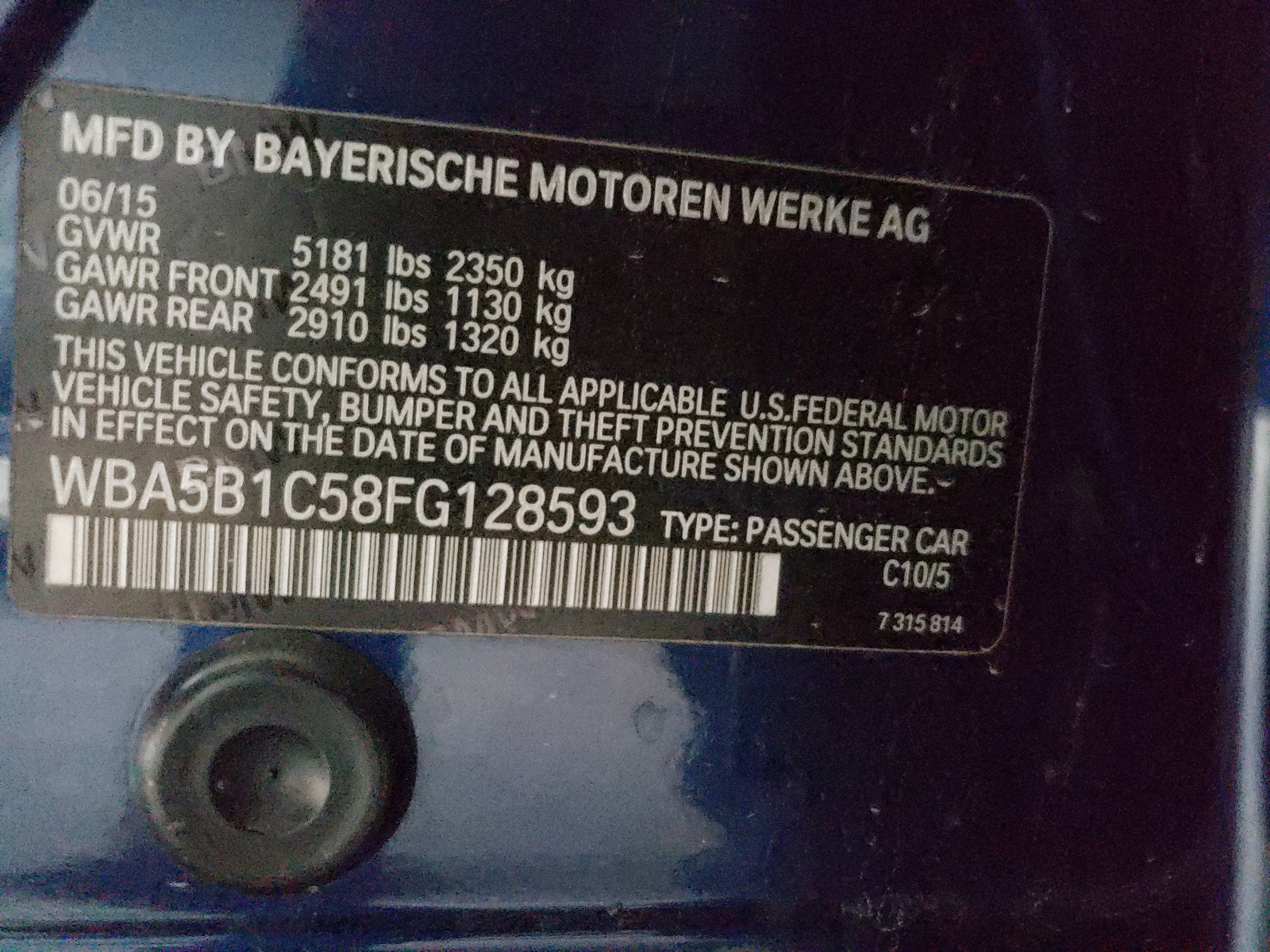 Фото 10 с аукциона – 2015 BMW 535 I с VIN WBA5B1C58FG128593