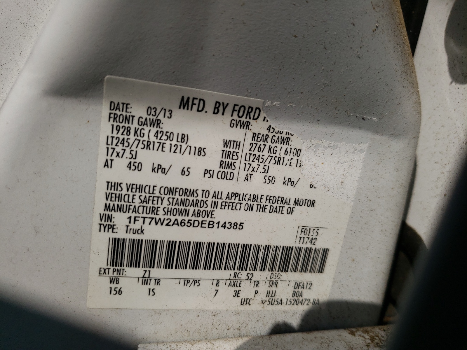 Photo 10 from auction – 2013 FORD F250 SUPER with VIN 1FT7W2A65DEB14385