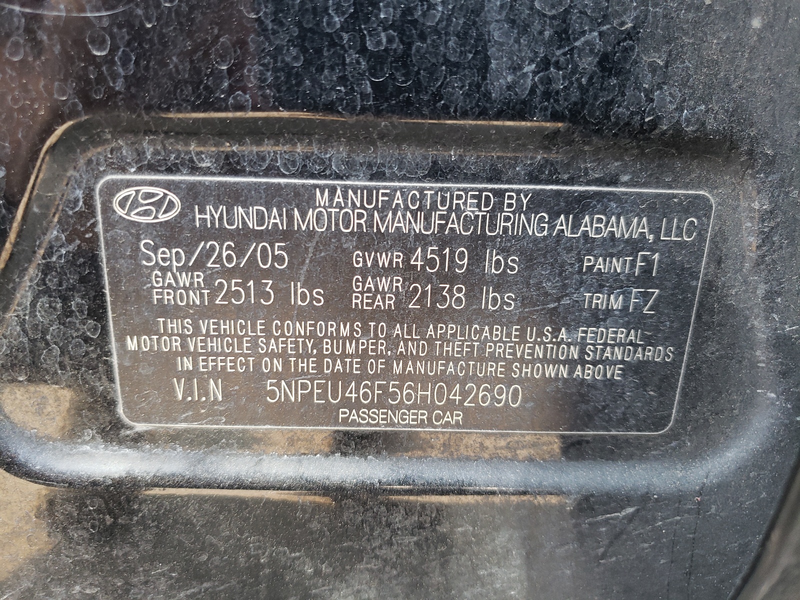 Photo 10 from auction – 2006 HYUNDAI SONATA GLS with VIN 5NPEU46F56H042690
