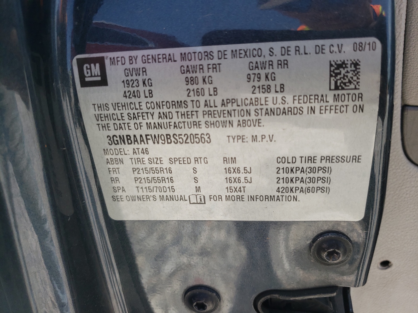 Zdjęcie 10 z aukcji – 2011 CHEVROLET HHR LS z VIN 3GNBAAFW9BS520563