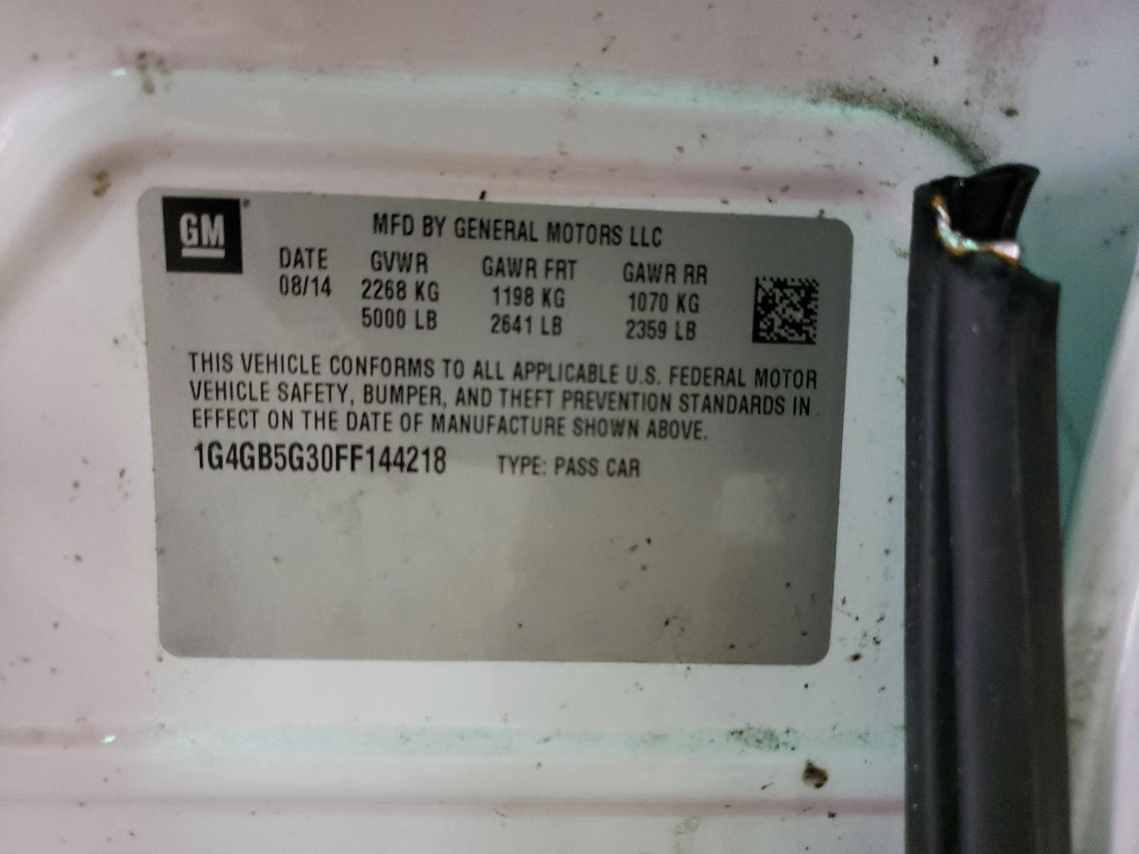Photo 10 from auction – 2015 BUICK LACROSSE with VIN 1G4GB5G30FF144218