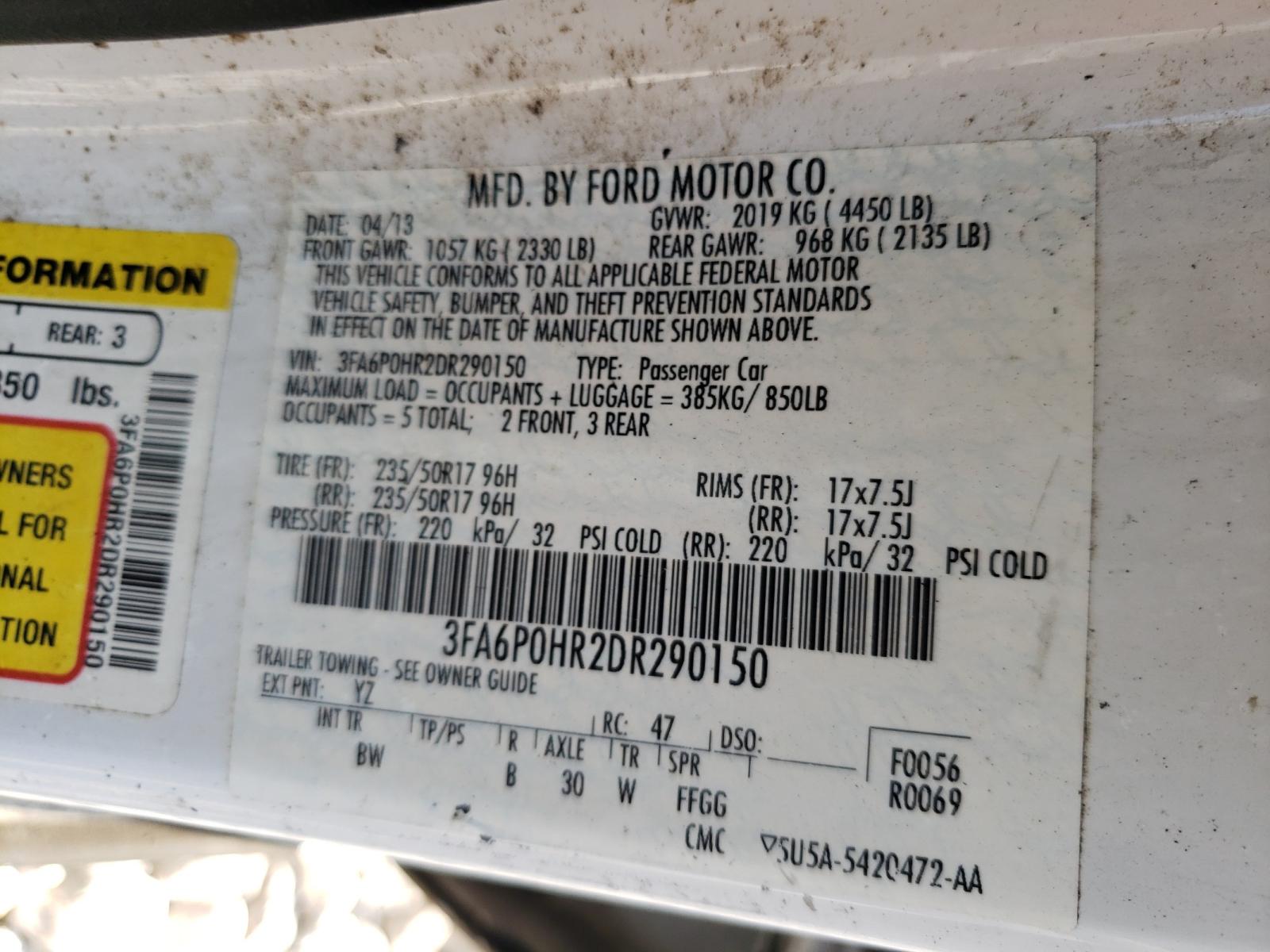 Photo 10 from auction – 2013 FORD FUSION SE with VIN 3FA6P0HR2DR290150