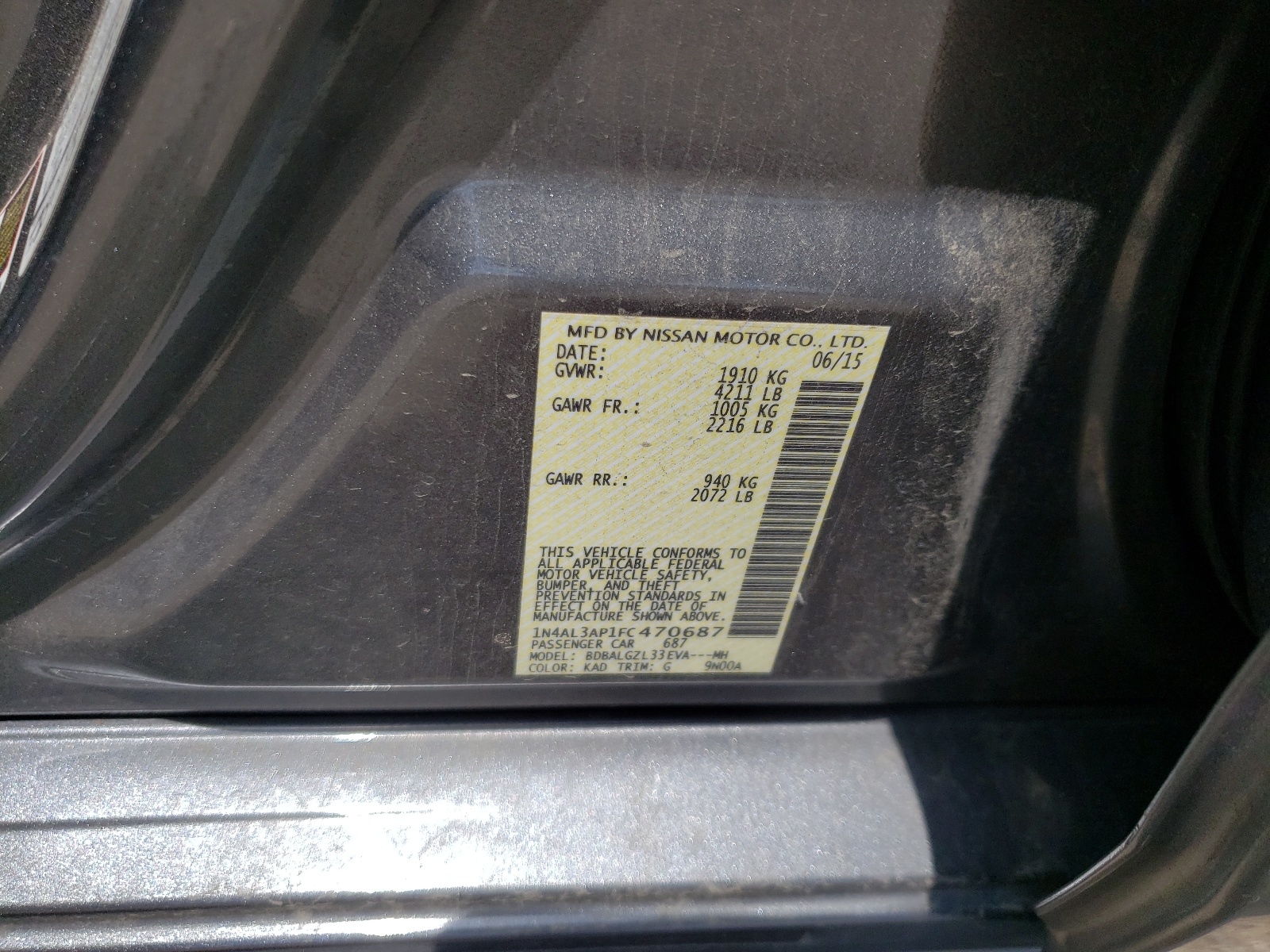 Zdjęcie 10 z aukcji – 2015 NISSAN ALTIMA 2.5 z VIN 1N4AL3AP1FC470687