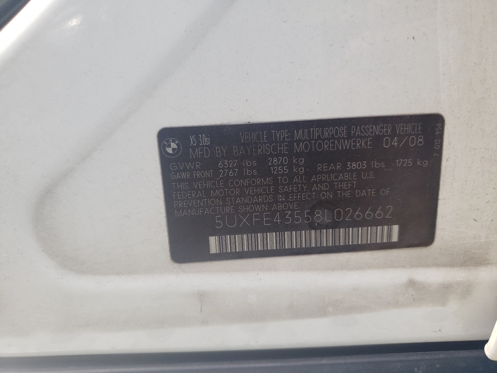 Zdjęcie 10 z aukcji – 2008 BMW X5 3.0I z VIN 5UXFE43558L026662