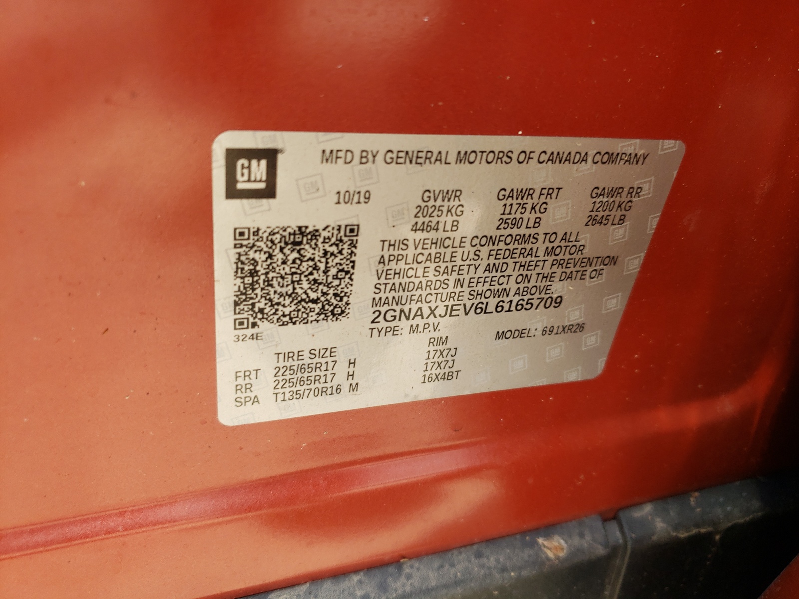 Photo 10 from auction – 2020 CHEVROLET EQUINOX LT with VIN 2GNAXJEV6L6165709
