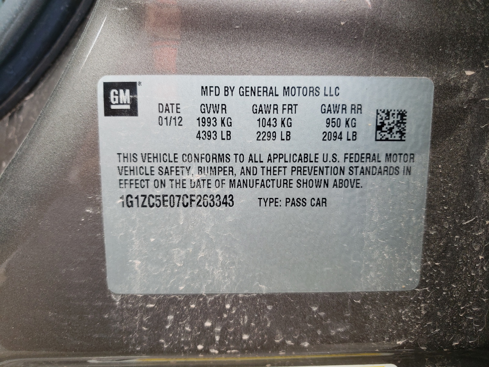 Photo 10 from auction – 2012 CHEVROLET MALIBU 1LT with VIN 1G1ZC5E07CF263343