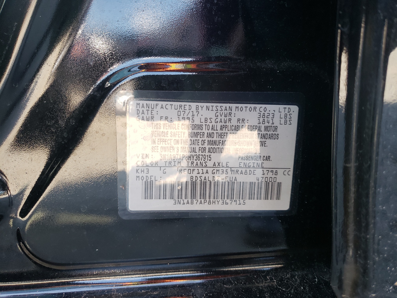 Photo 10 from auction – 2017 NISSAN SENTRA S with VIN 3N1AB7AP8HY367915