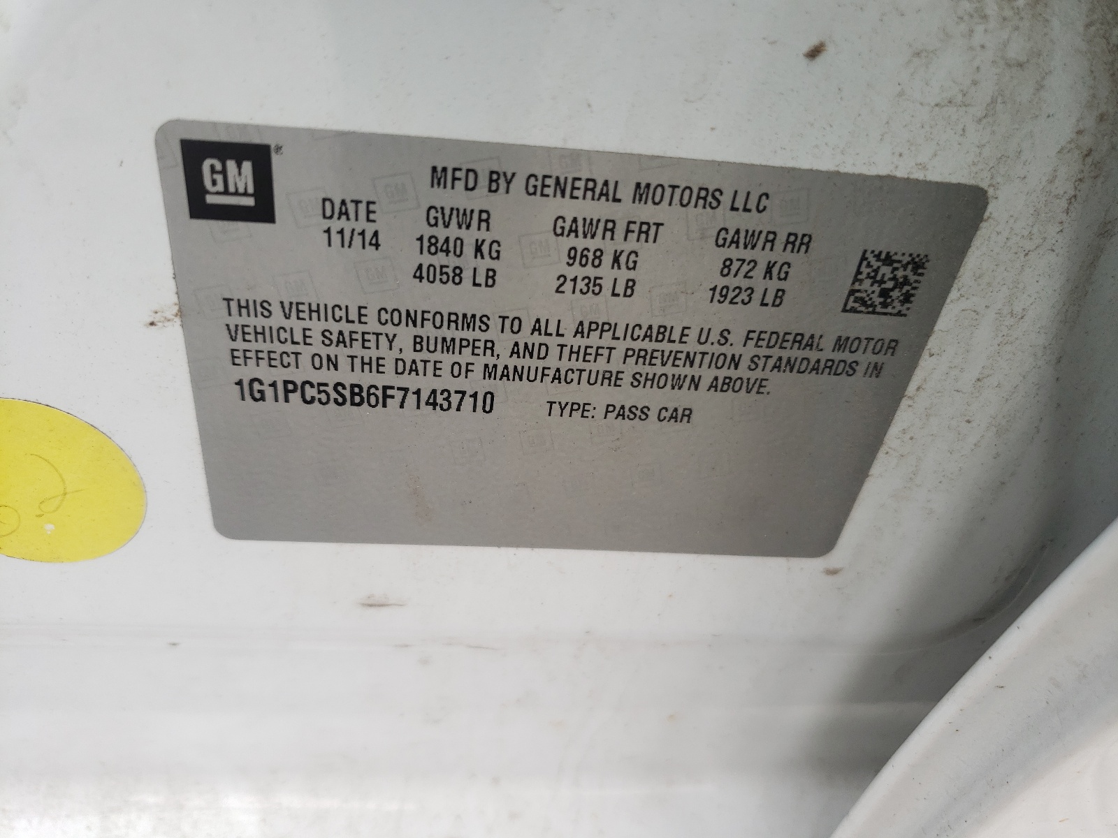 Photo 10 from auction – 2015 CHEVROLET CRUZE LT with VIN 1G1PC5SB6F7143710