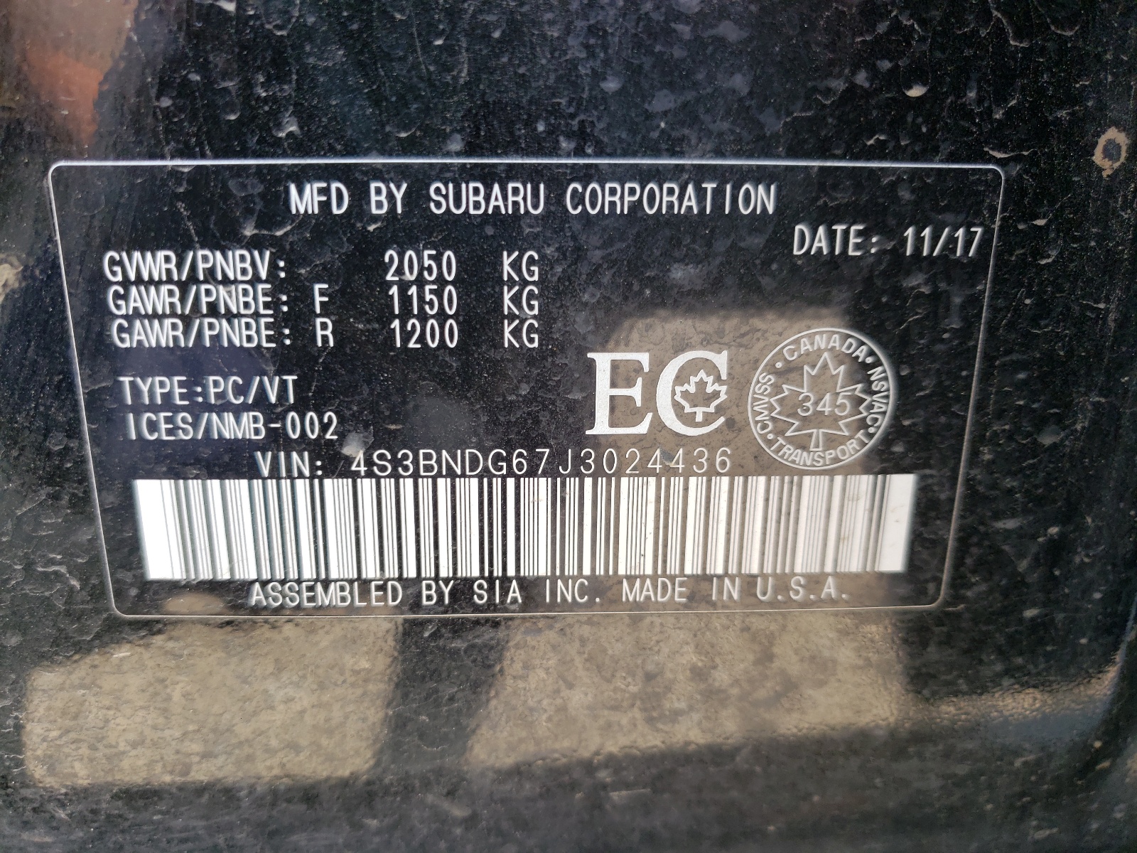 Photo 10 from auction – 2018 SUBARU LEGACY 2.5 with VIN 4S3BNDG67J3024436