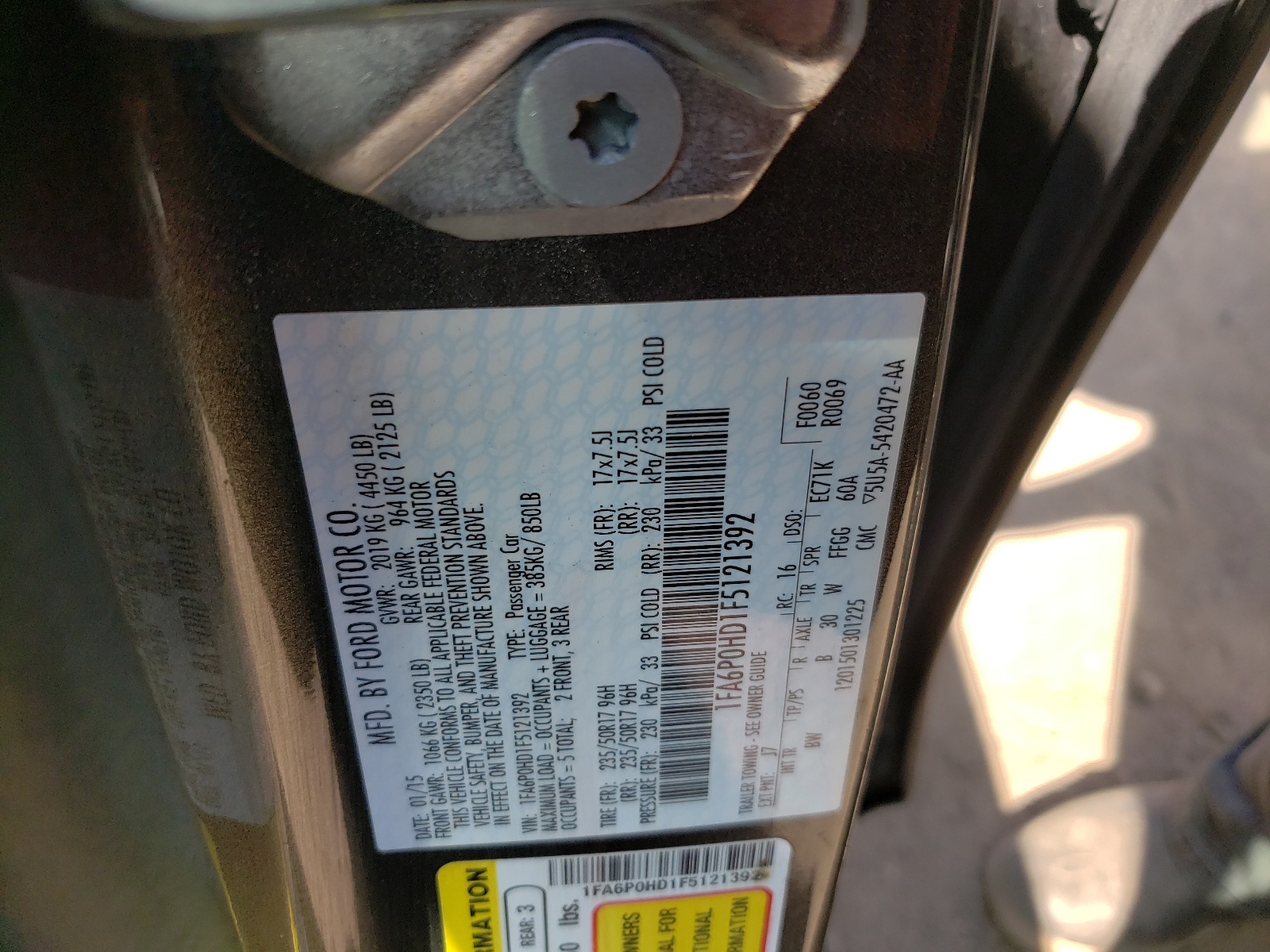 Photo 10 from auction – 2015 FORD FUSION SE with VIN 1FA6P0HD1F5121392