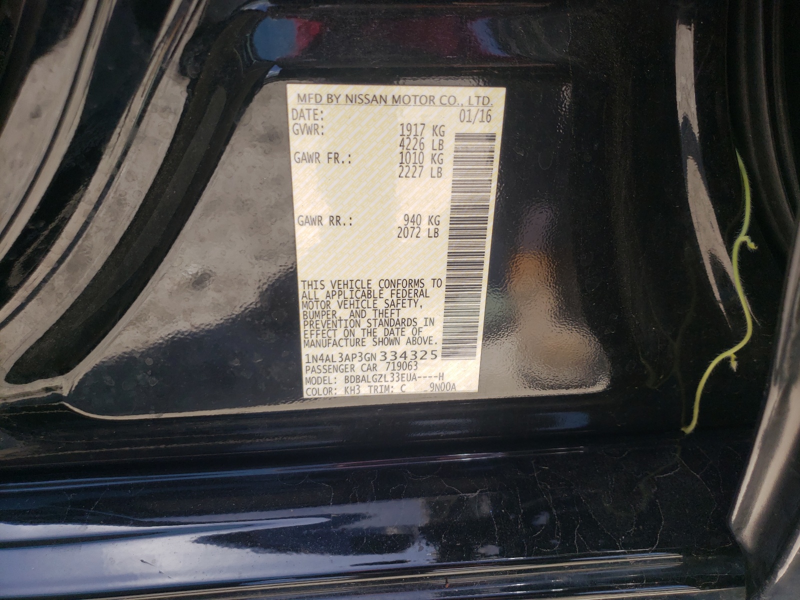 Photo 10 from auction – 2016 NISSAN ALTIMA 2.5 with VIN 1N4AL3AP3GN334325