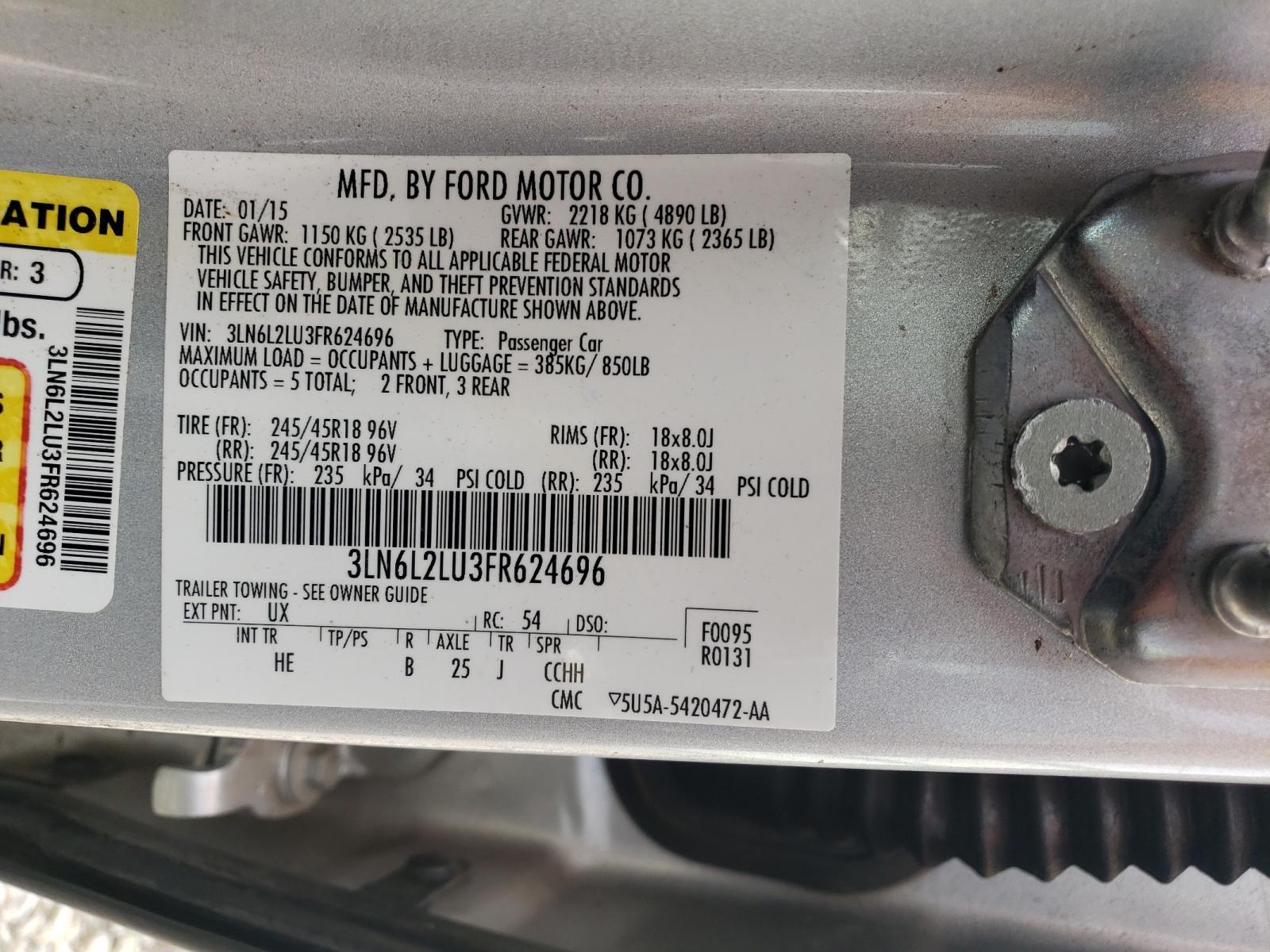 Photo 10 from auction – 2015 LINCOLN MKZ with VIN 3LN6L2LU3FR624696