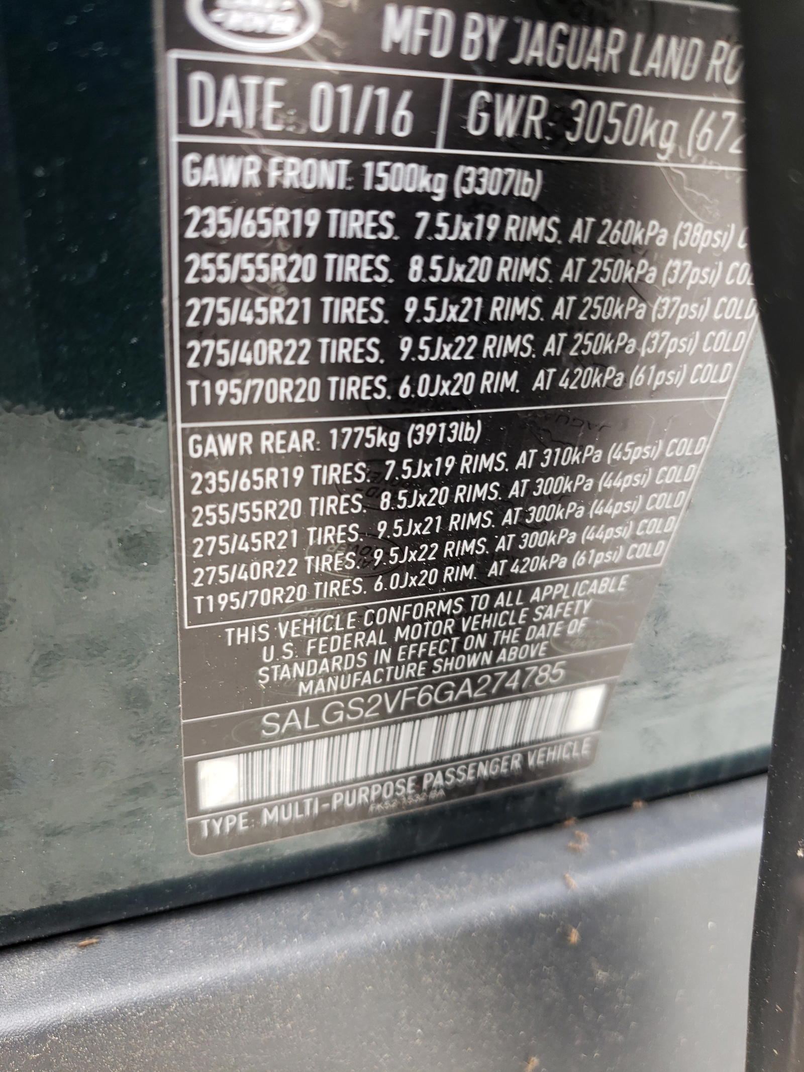 Photo 10 from auction – 2016 LAND ROVER RANGE ROVE with VIN SALGS2VF6GA274785