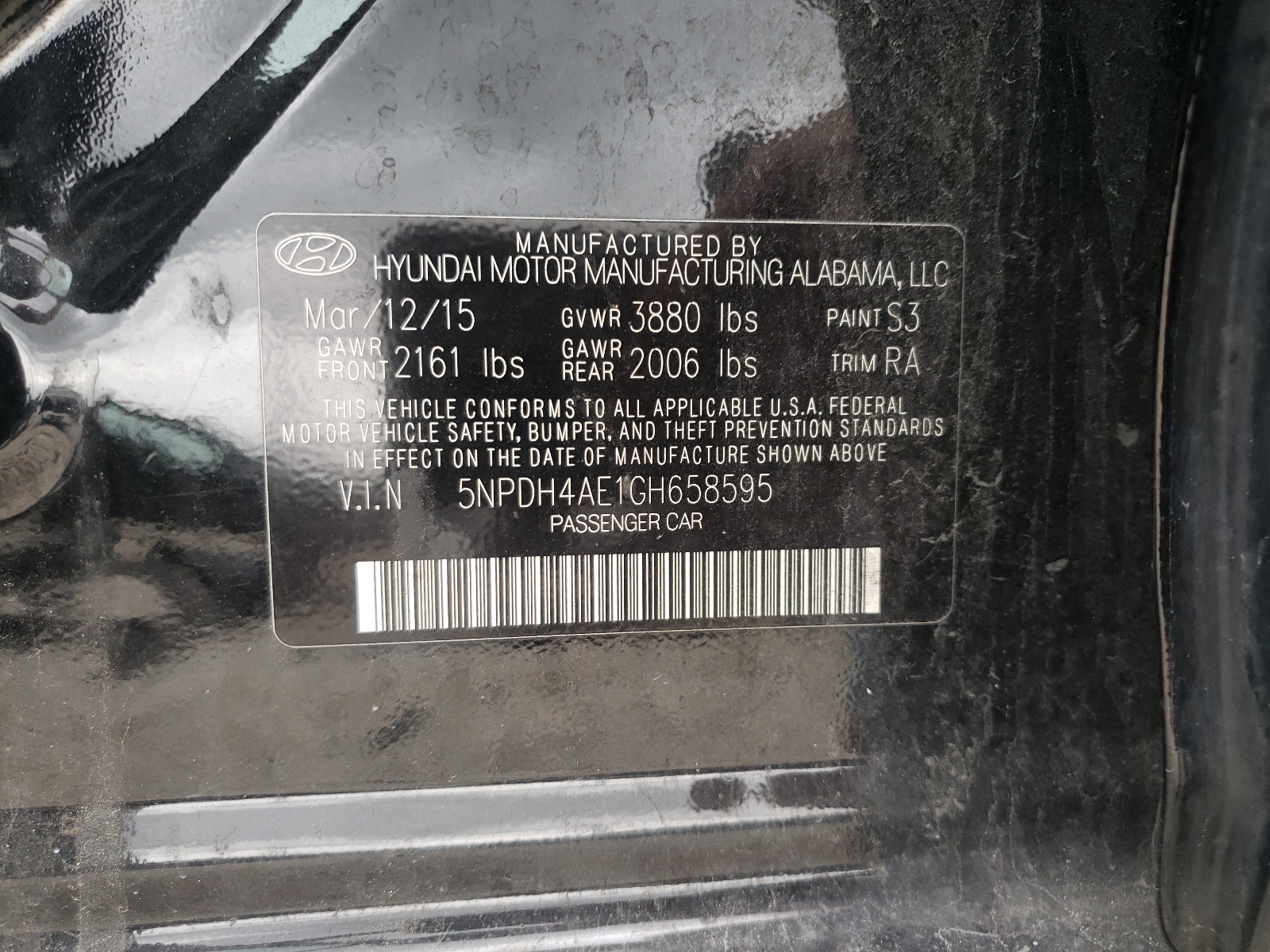 Photo 10 from auction – 2016 HYUNDAI ELANTRA SE with VIN 5NPDH4AE1GH658595
