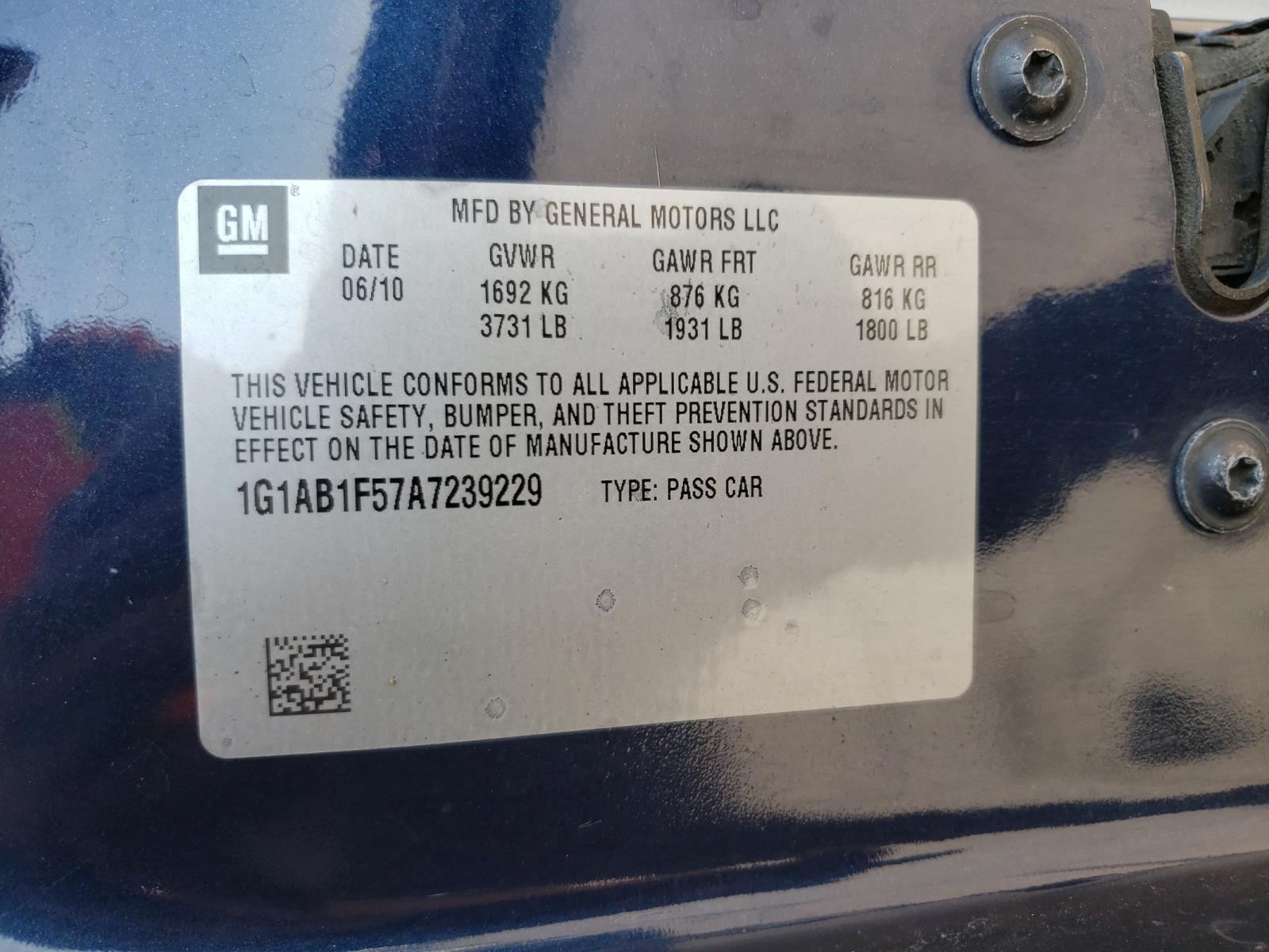 Photo 10 from auction – 2010 CHEVROLET COBALT LS with VIN 1G1AB1F57A7239229