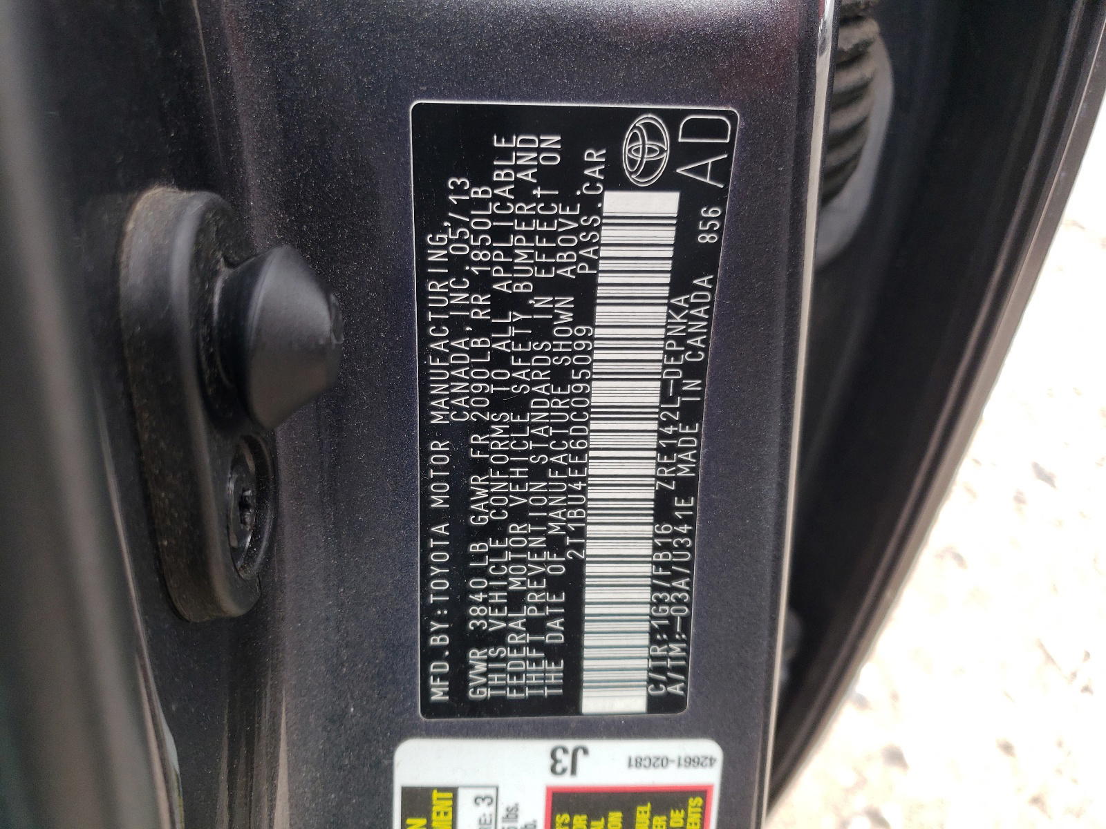 Photo 10 from auction – 2013 TOYOTA COROLLA BA with VIN 2T1BU4EE6DC095099