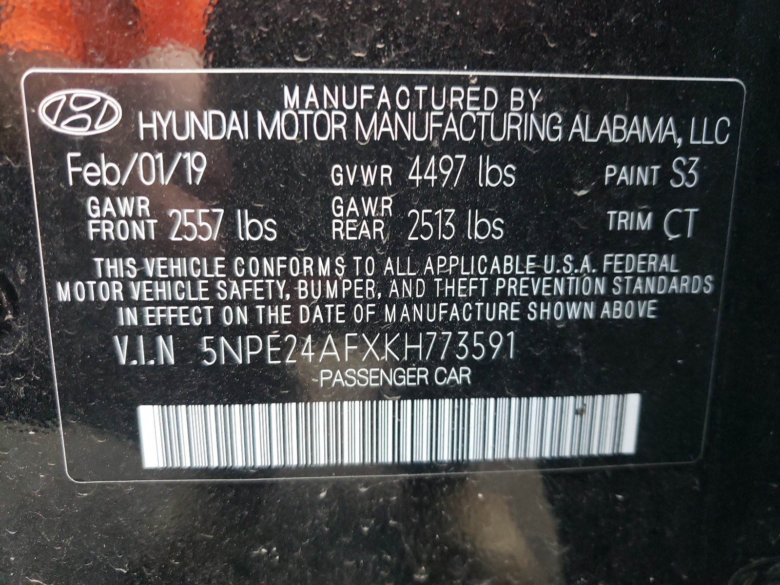 Photo 10 from auction – 2019 HYUNDAI SONATA SE with VIN 5NPE24AFXKH773591