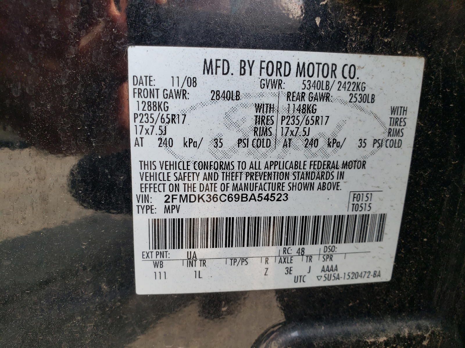 Photo 10 from auction – 2009 FORD EDGE SE with VIN 2FMDK36C69BA54523