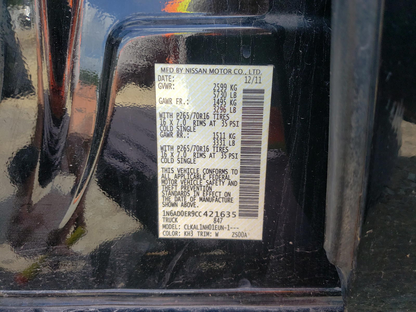 Photo 10 from auction – 2012 NISSAN FRONTIER with VIN 1N6AD0ER9CC421635