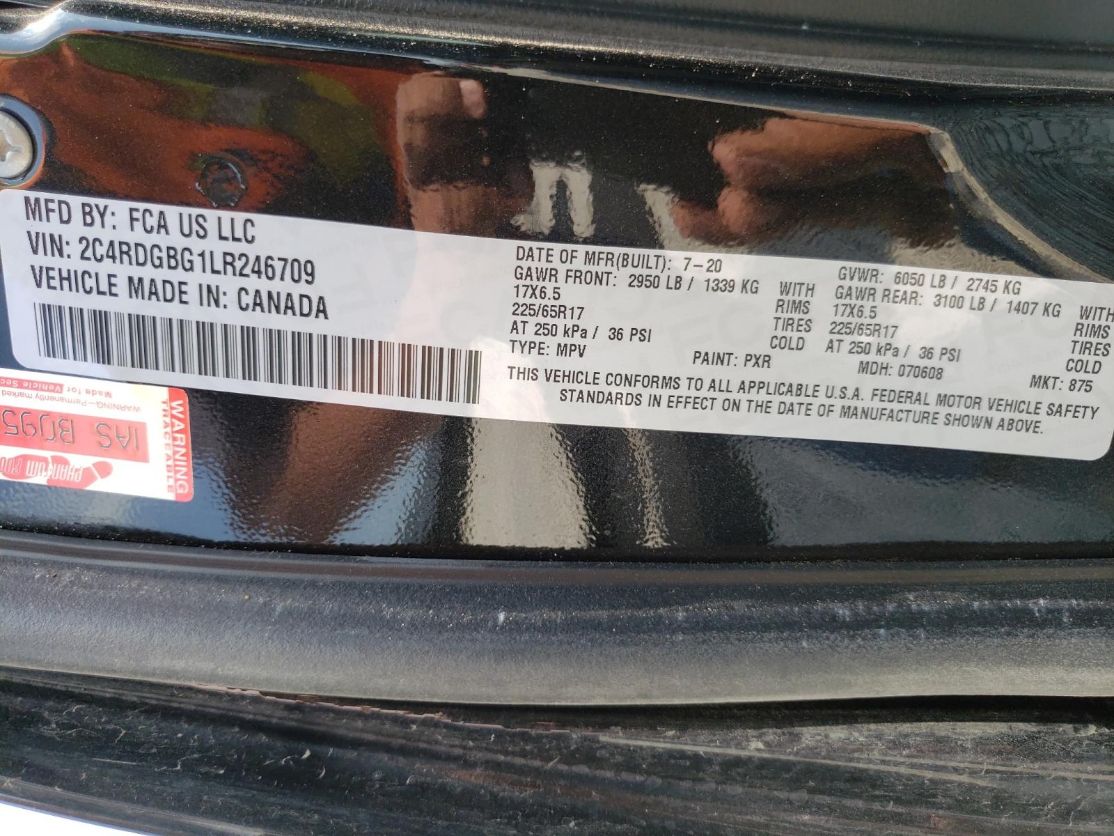 Photo 10 from auction – 2020 DODGE GRAND CARA with VIN 2C4RDGBG1LR246709