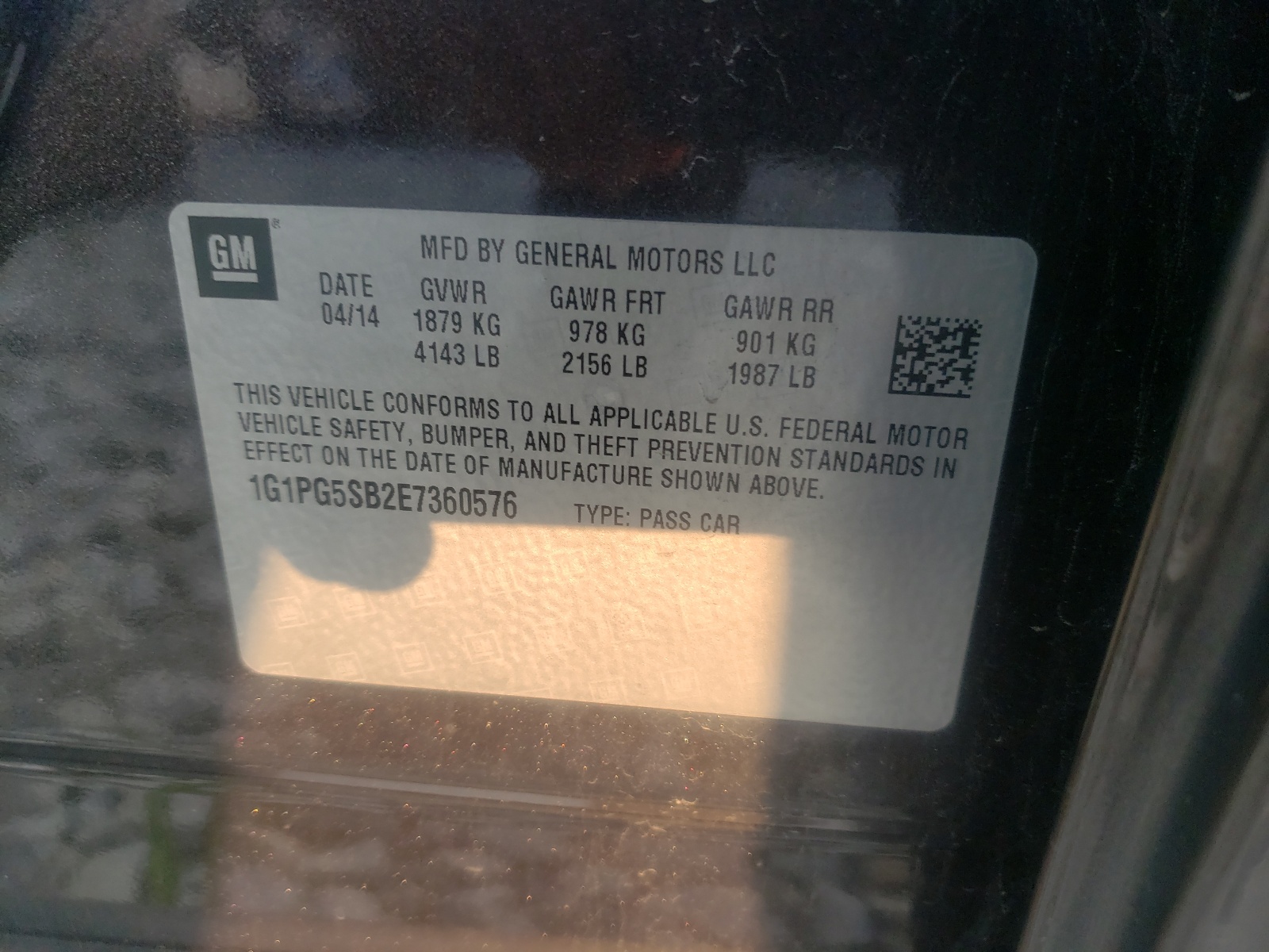 Photo 10 from auction – 2014 CHEVROLET CRUZE LTZ with VIN 1G1PG5SB2E7360576